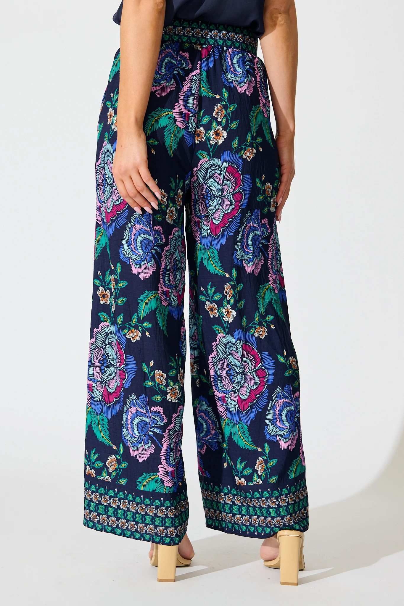 Petal Drift Pant in Navy with Multi Floral - Image 3