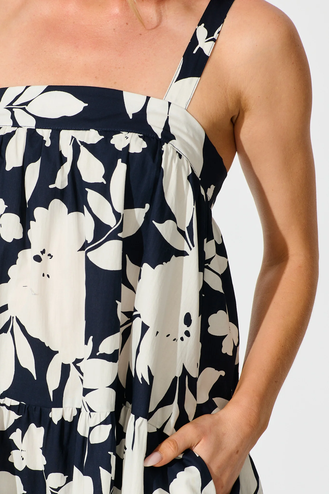 Petal Haze Sundress in Navy Floral Cotton Poplin - Image 5
