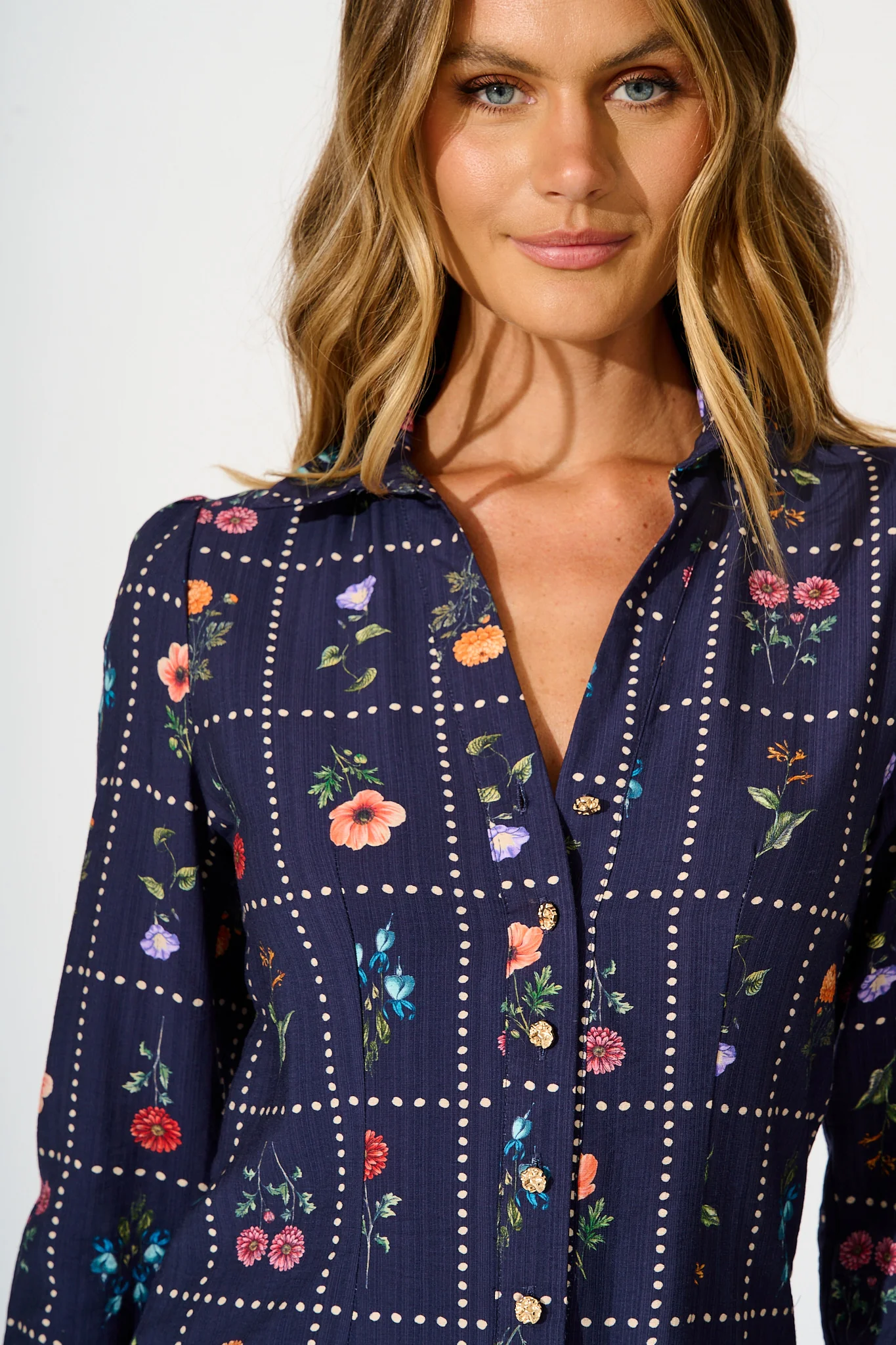Petal Outline Shirt in Navy with Multi Floral - Image 5