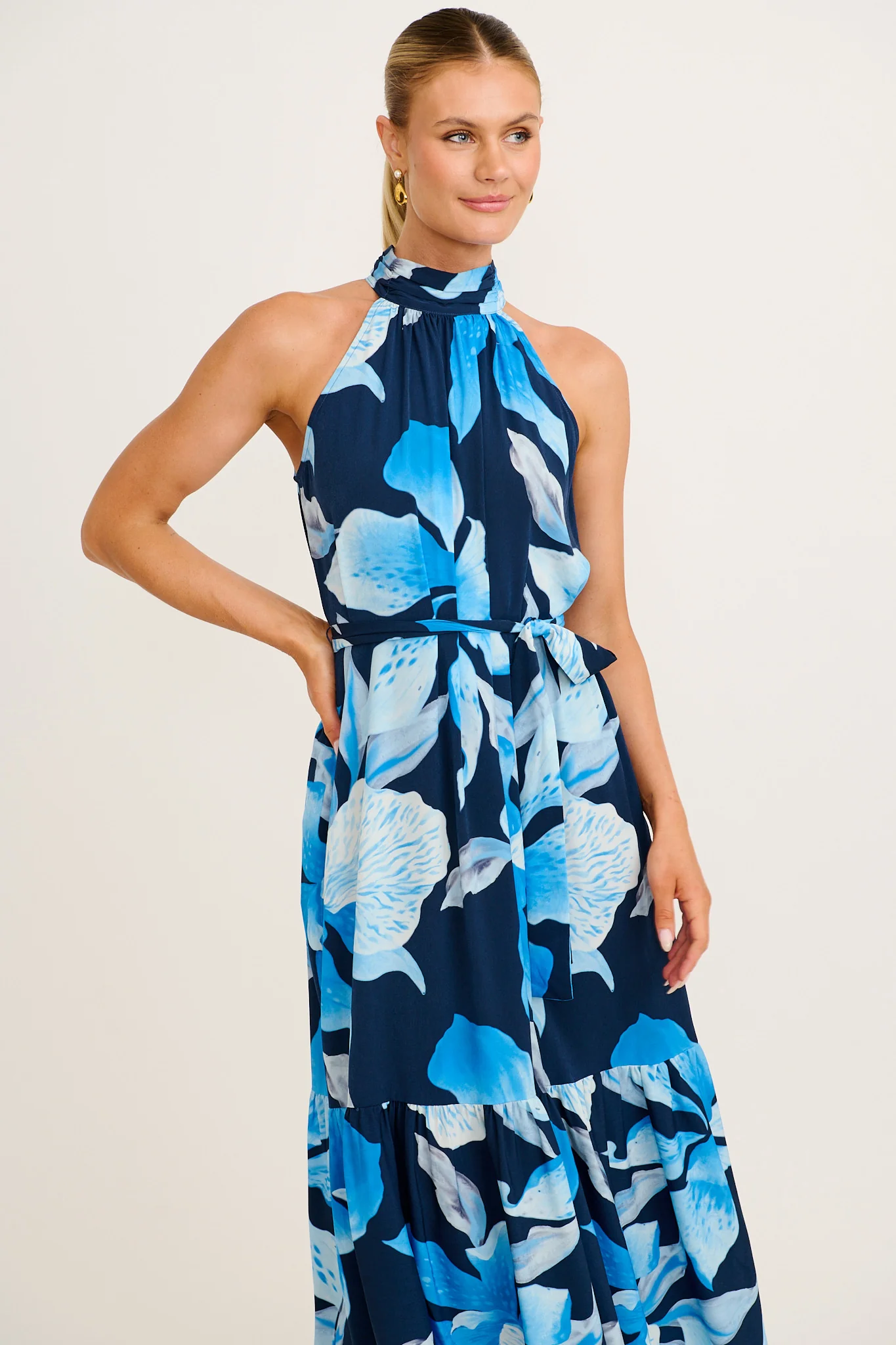 Petal Whisper Maxi Dress in Navy with Blue Floral - Image 2