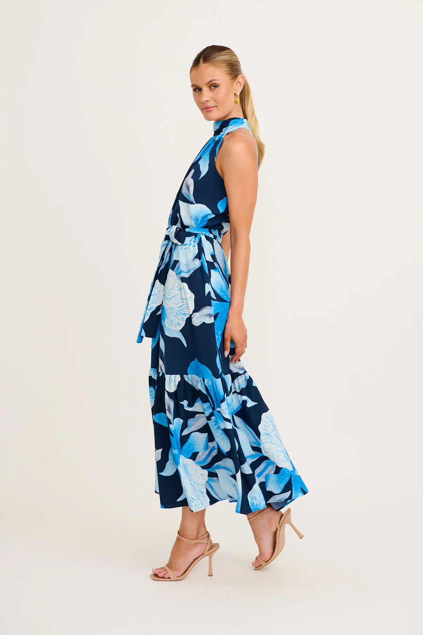 Petal Whisper Maxi Dress in Navy with Blue Floral - Image 3