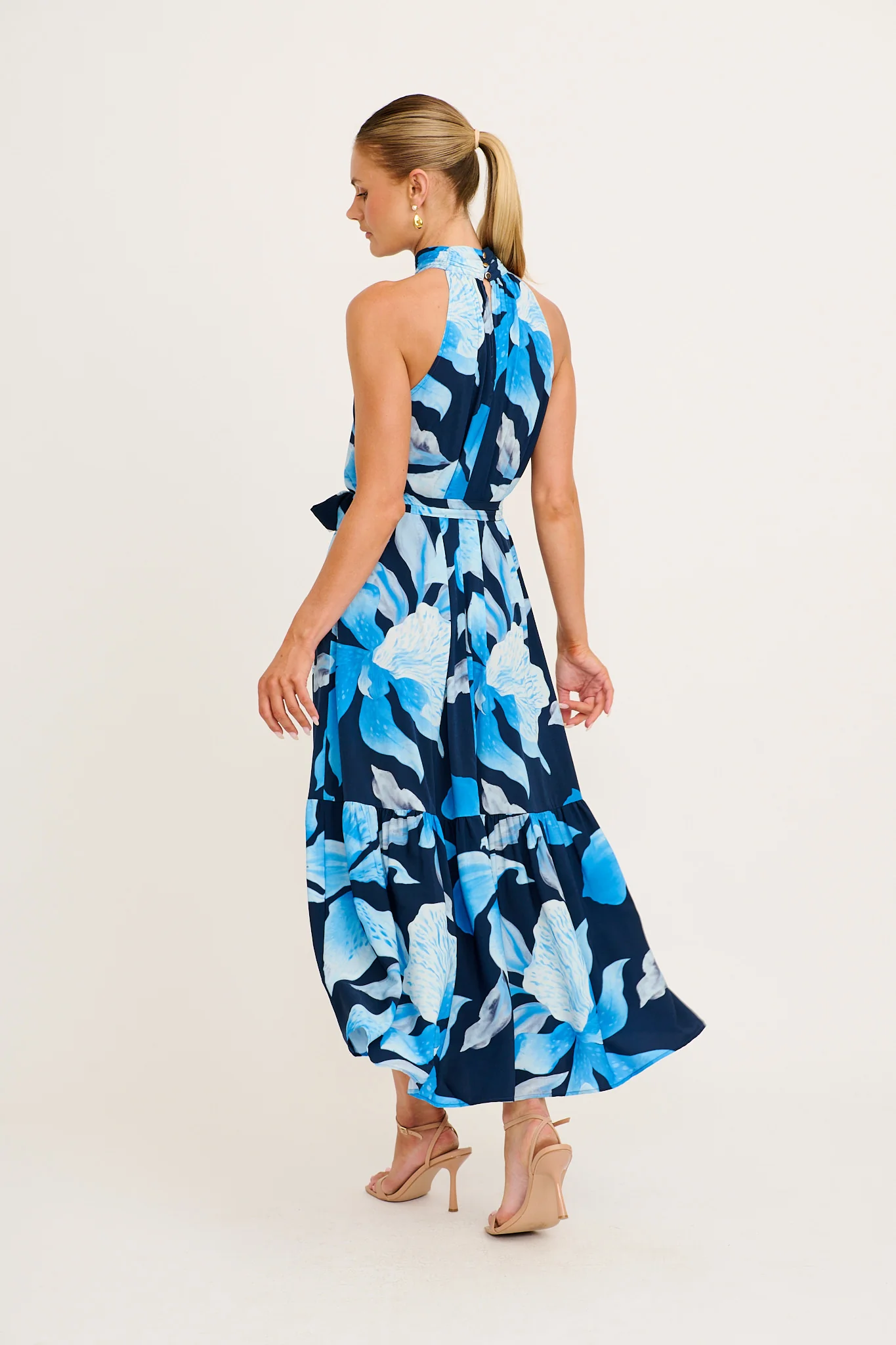 Petal Whisper Maxi Dress in Navy with Blue Floral - Image 4