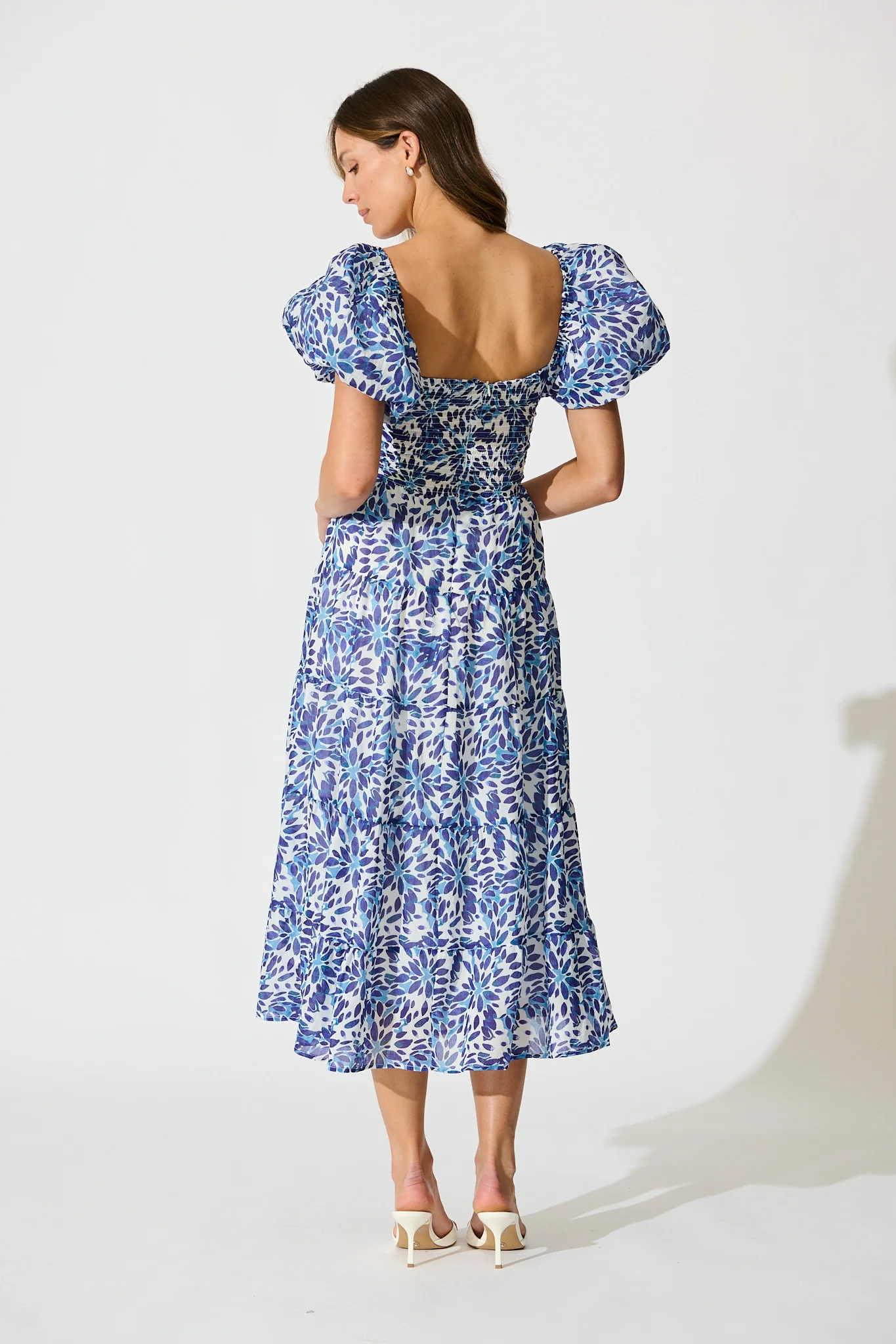 Petals at Dusk Maxi Dress in Blue with Navy Floral Print - Image 4