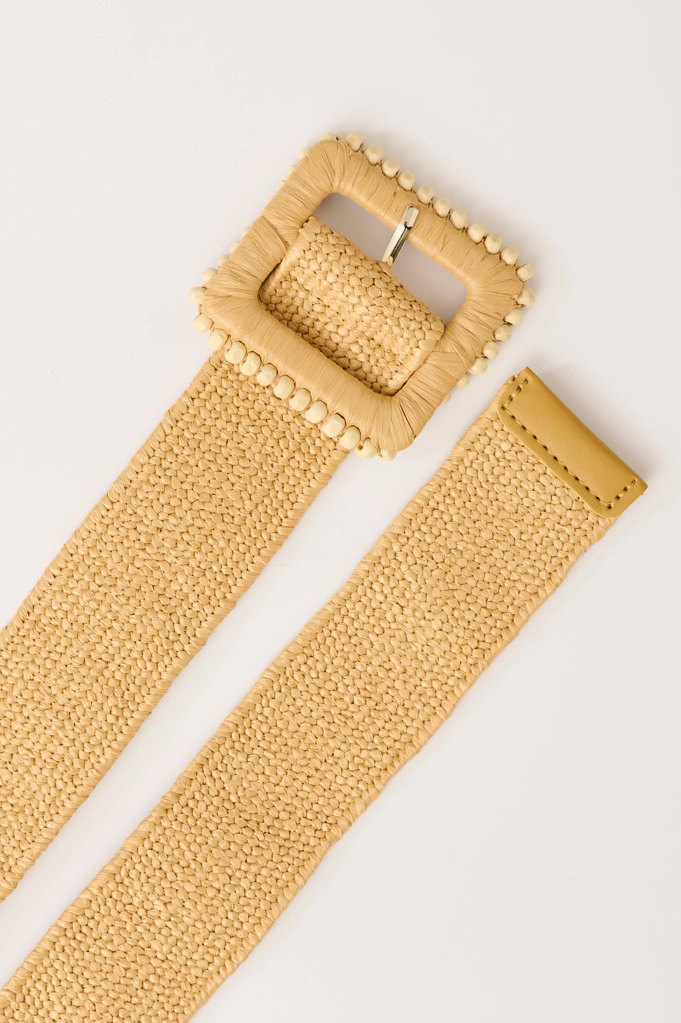 Playa Elastic Braided Square Buckle Belt in Brown Raffia