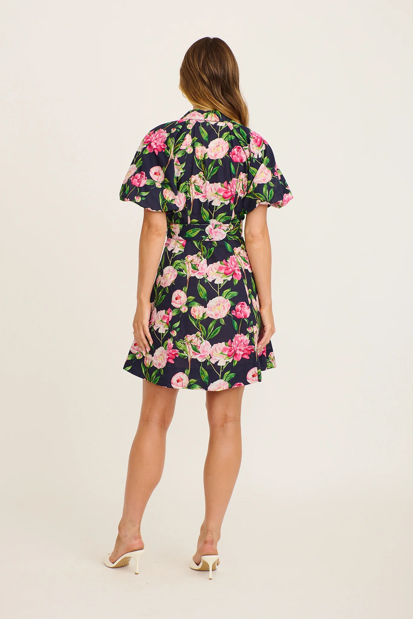 Poetic Glow Shirt Dress in Navy with Blush Floral Cotton - Image 4