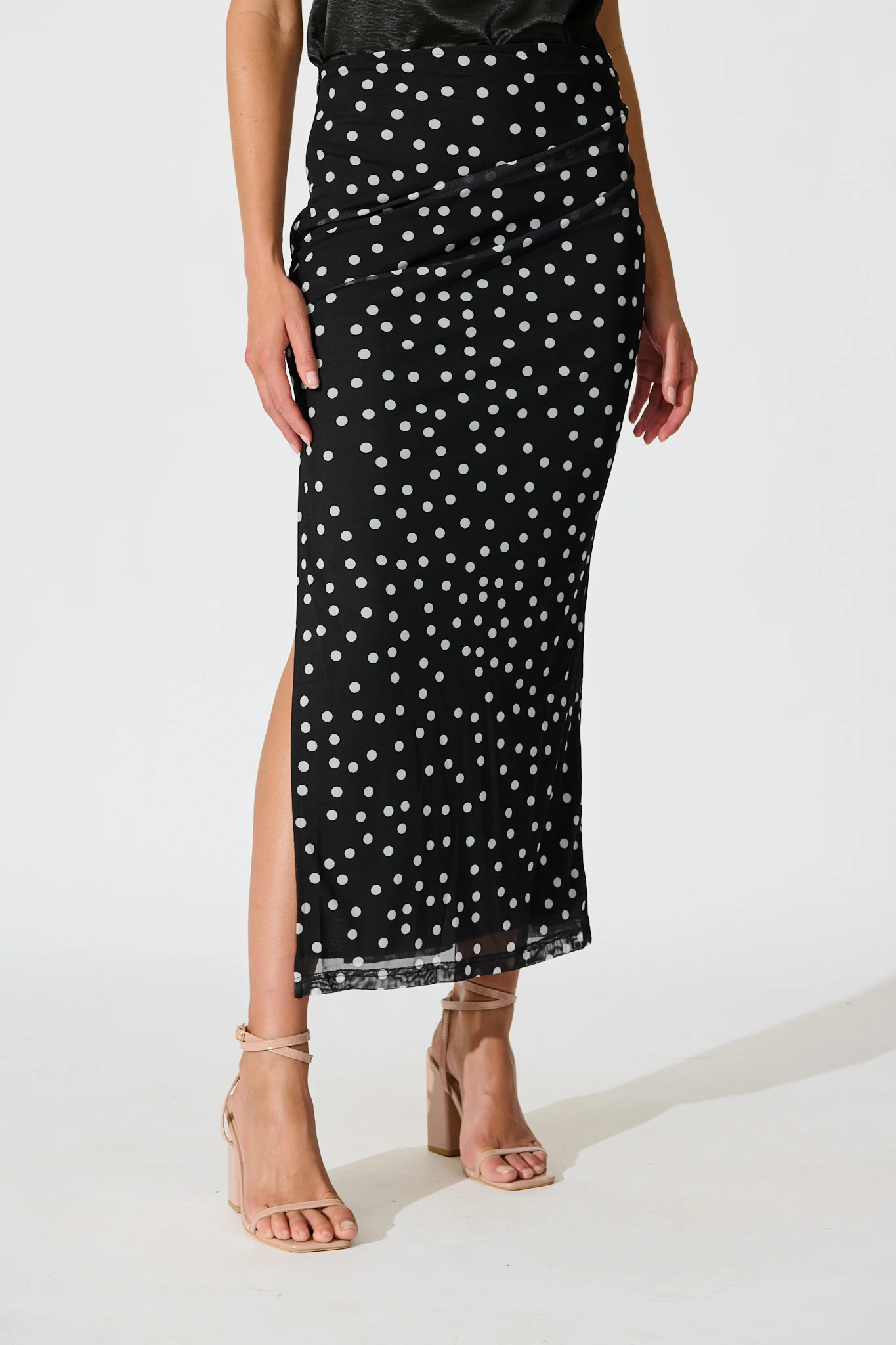 Polka Wish Maxi Skirt in Black with White Polka Dot