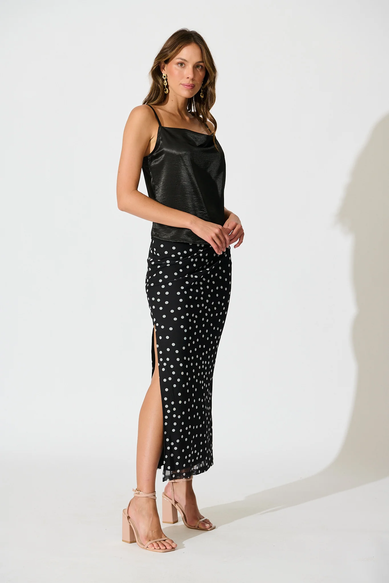 Polka Wish Maxi Skirt in Black with White Polka Dot - Image 5