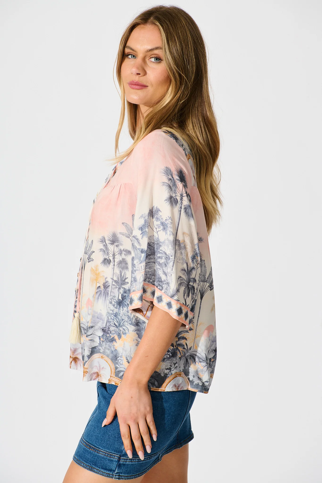 Portobello Top in Blush Palm Tree Print - Image 2