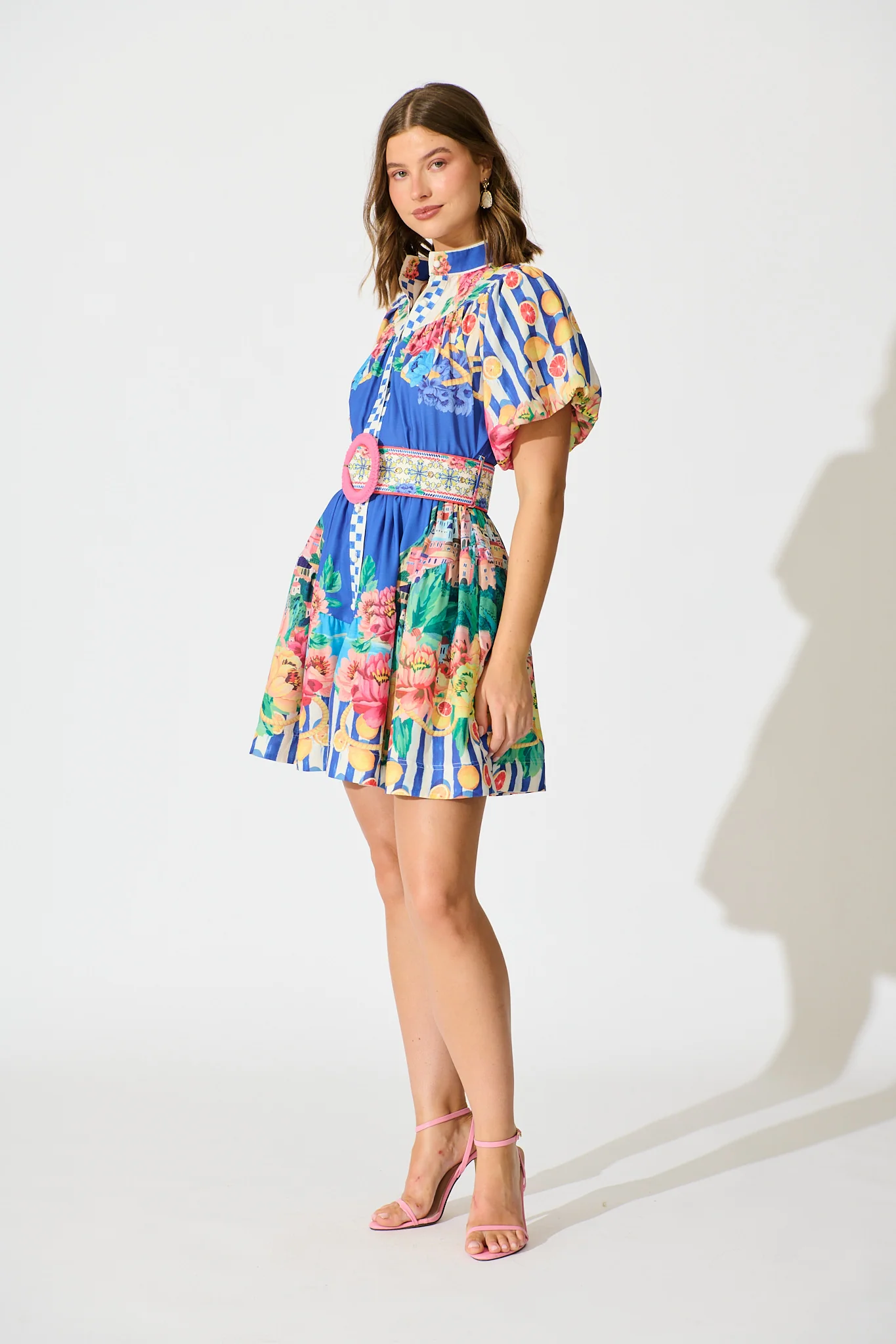Positano Dress in Blue Floral and Lemon Cotton Linen - Image 7