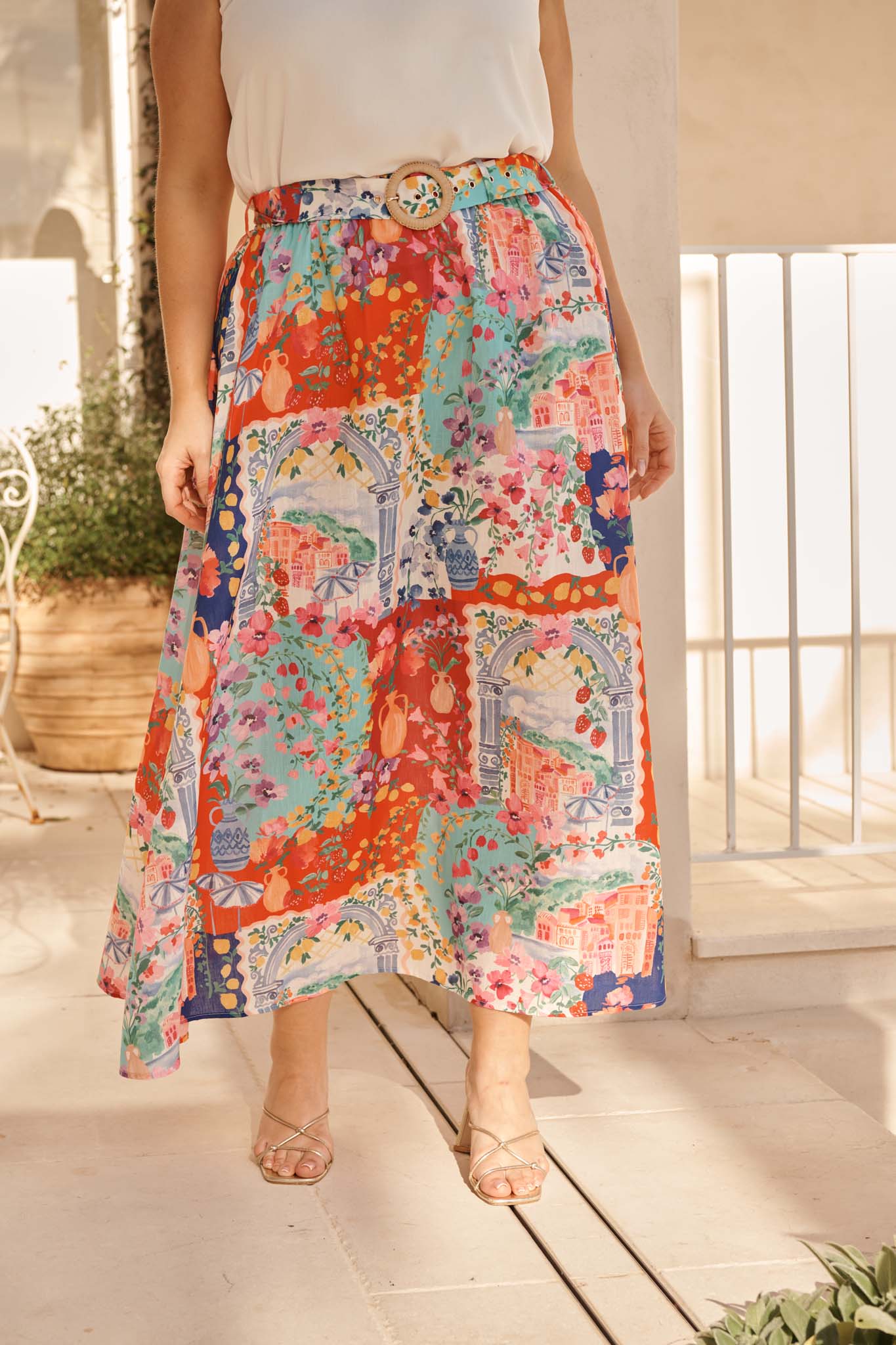 Postcards From Paradise Maxi Skirt In Multi Resort Linen Blend - Image 3