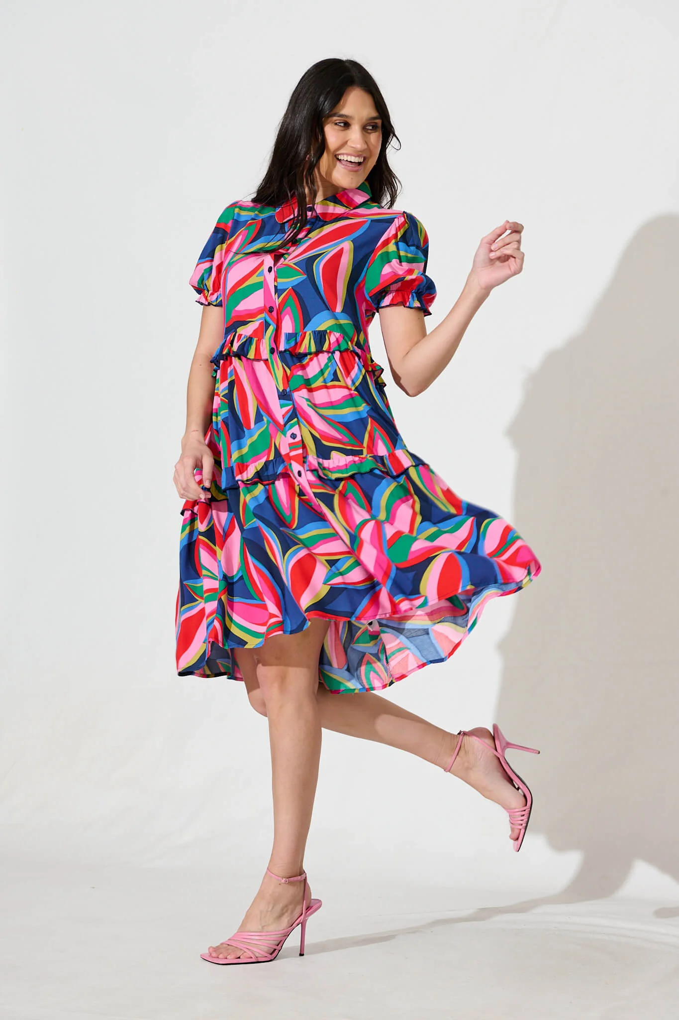 Power Of Love Shirt Dress In Navy With Multi Print - Image 3