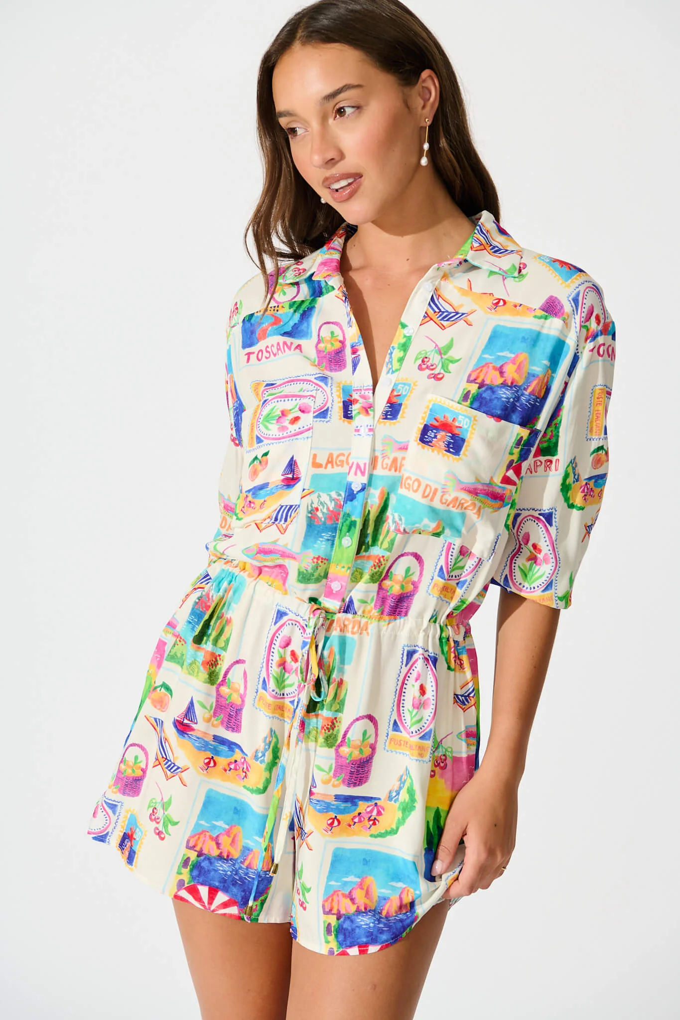 Powers Playsuit In White With Bright Resort Print - Image 2