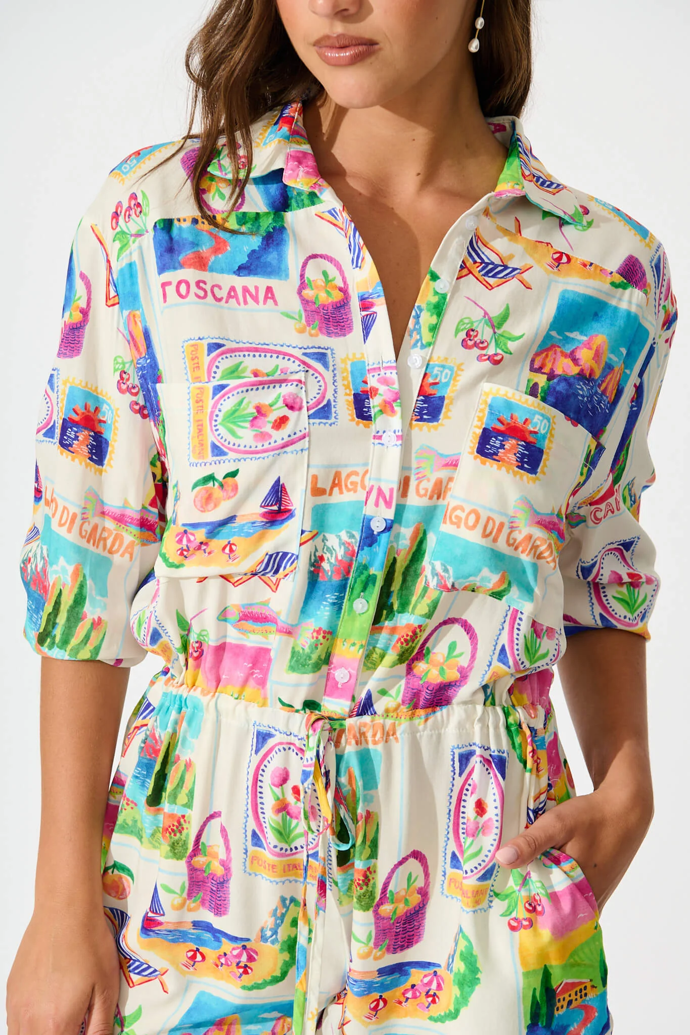 Powers Playsuit In White With Bright Resort Print - Image 5