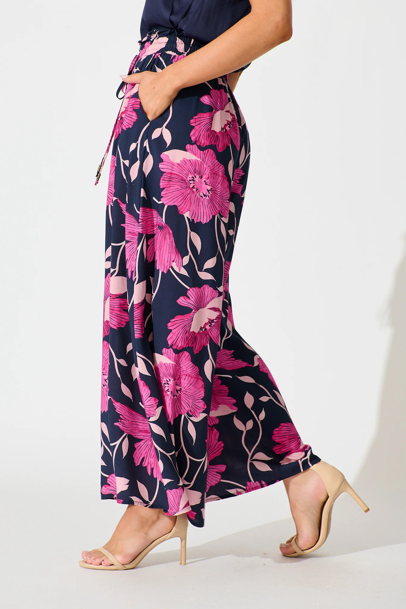 Pretoria Pant In Navy with Pink Floral - Image 2