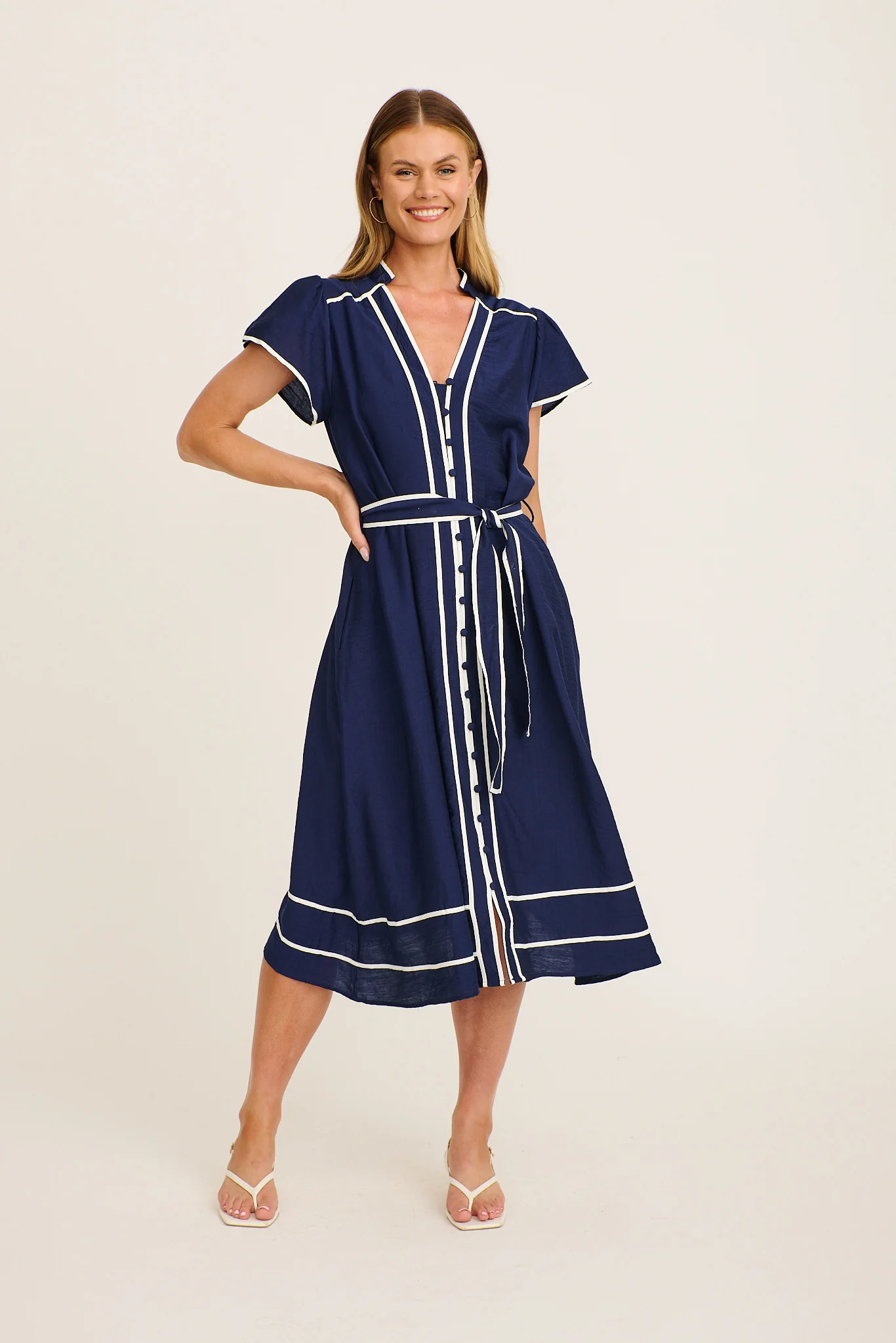 Pristin Midi Dress in Navy Linen Blend