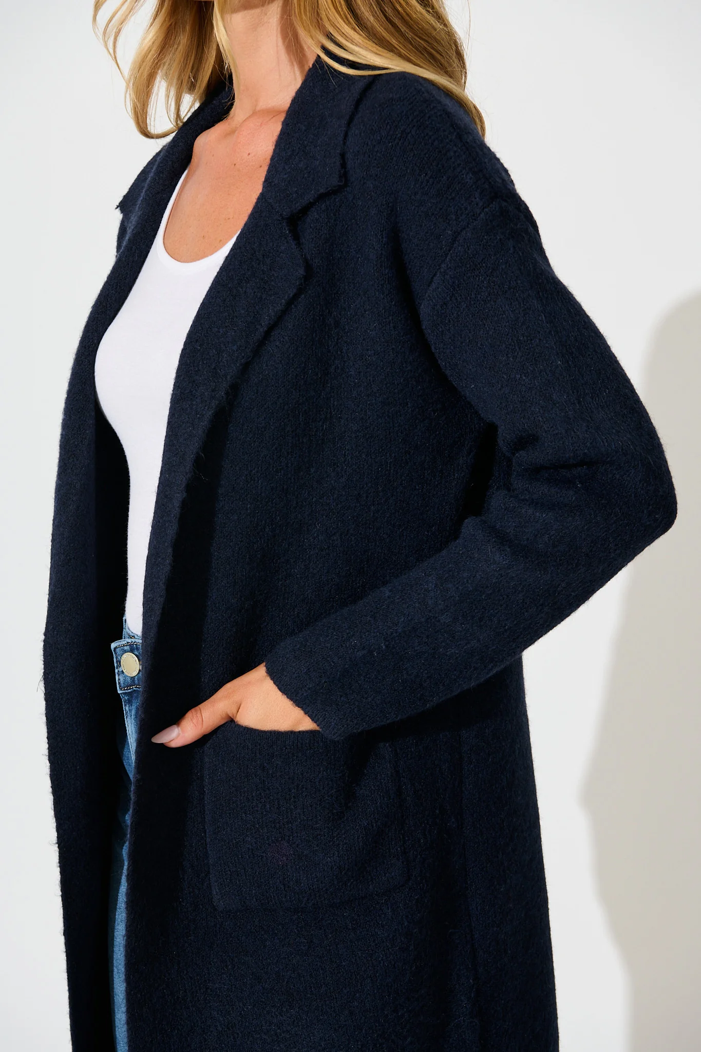 Quinzy Knit Coat In Navy - Image 5
