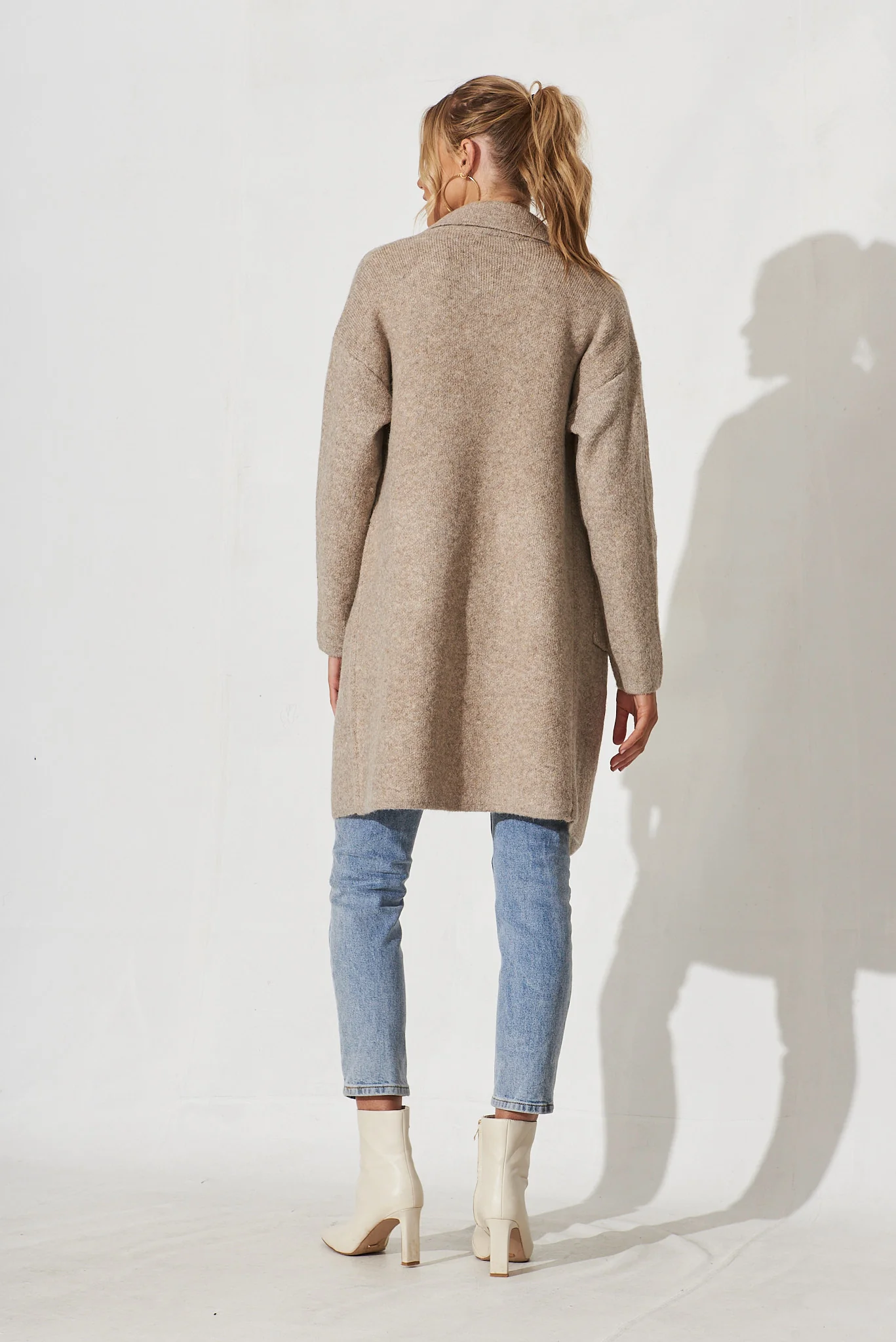 Quinzy Knit Coat In Taupe Marle Wool Blend - Image 4