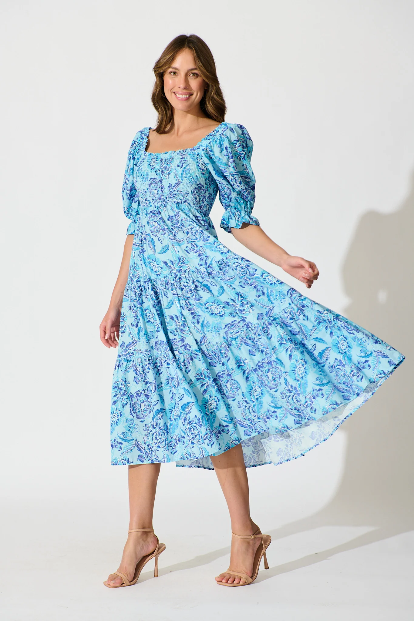 Rahima Midi Dress in Blue Floral Cotton - Image 3