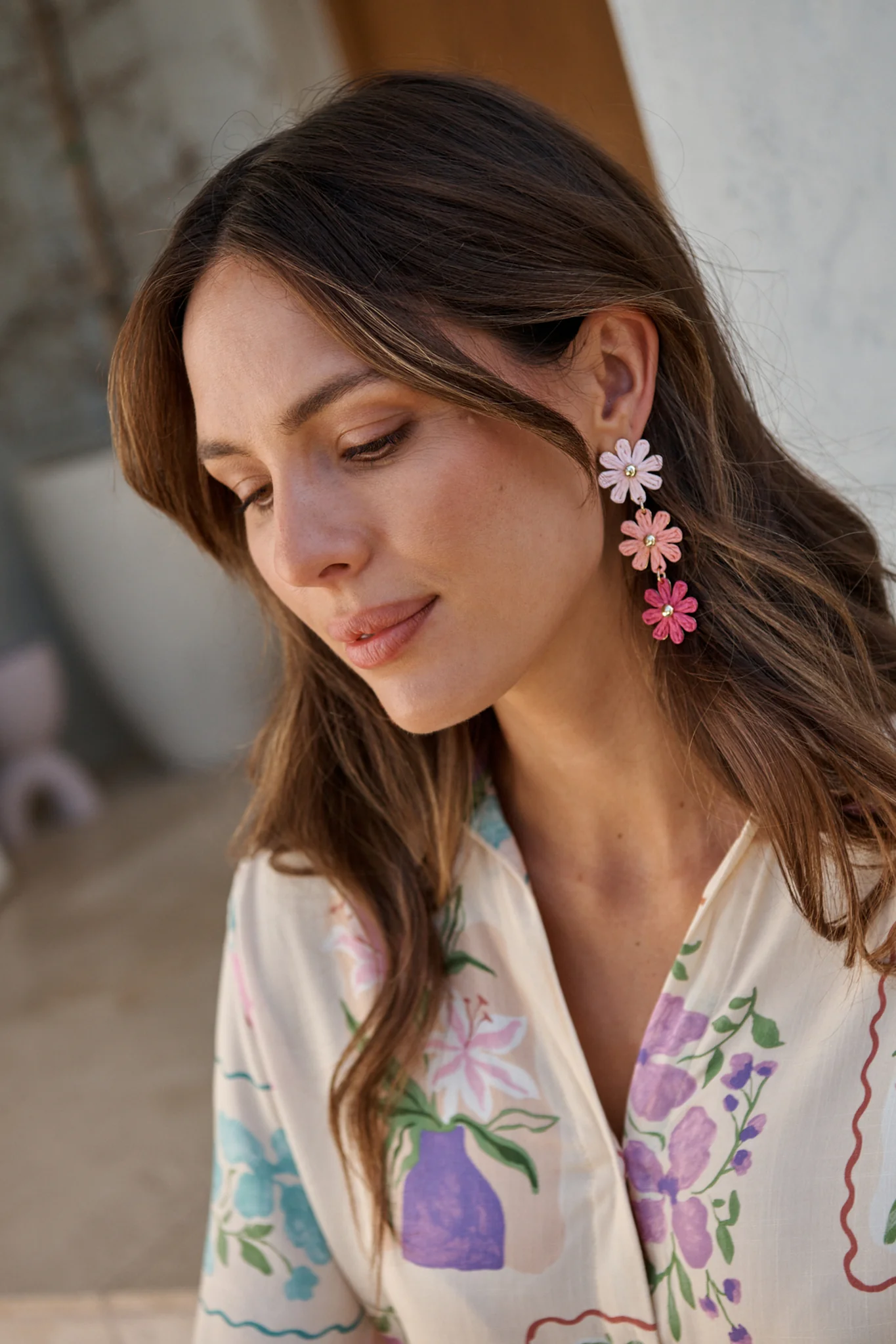 Rara Raffia Drop Earrings in Multi Pink - Image 2