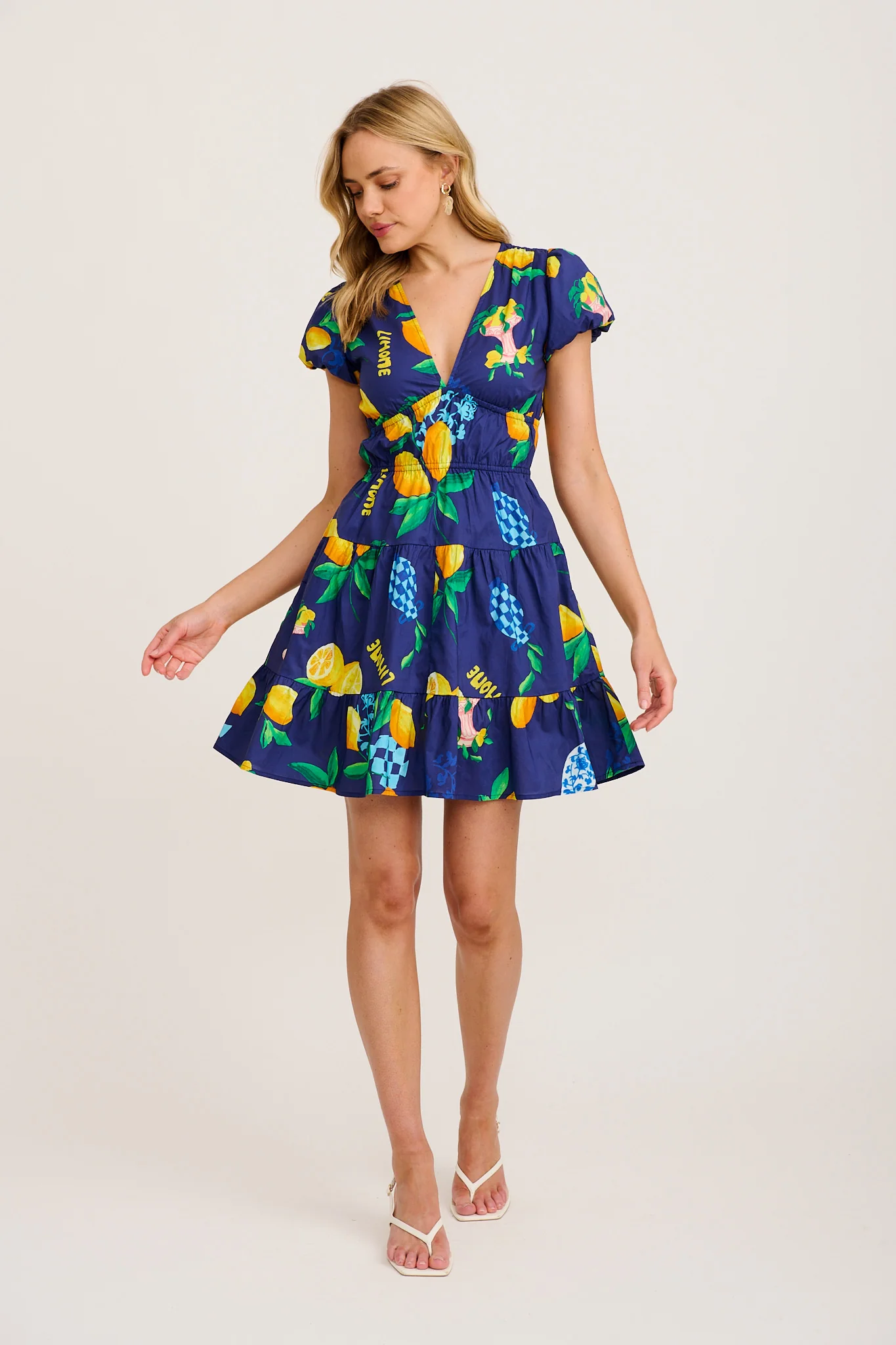 Ravello Dress in Navy Lemon Print Cotton