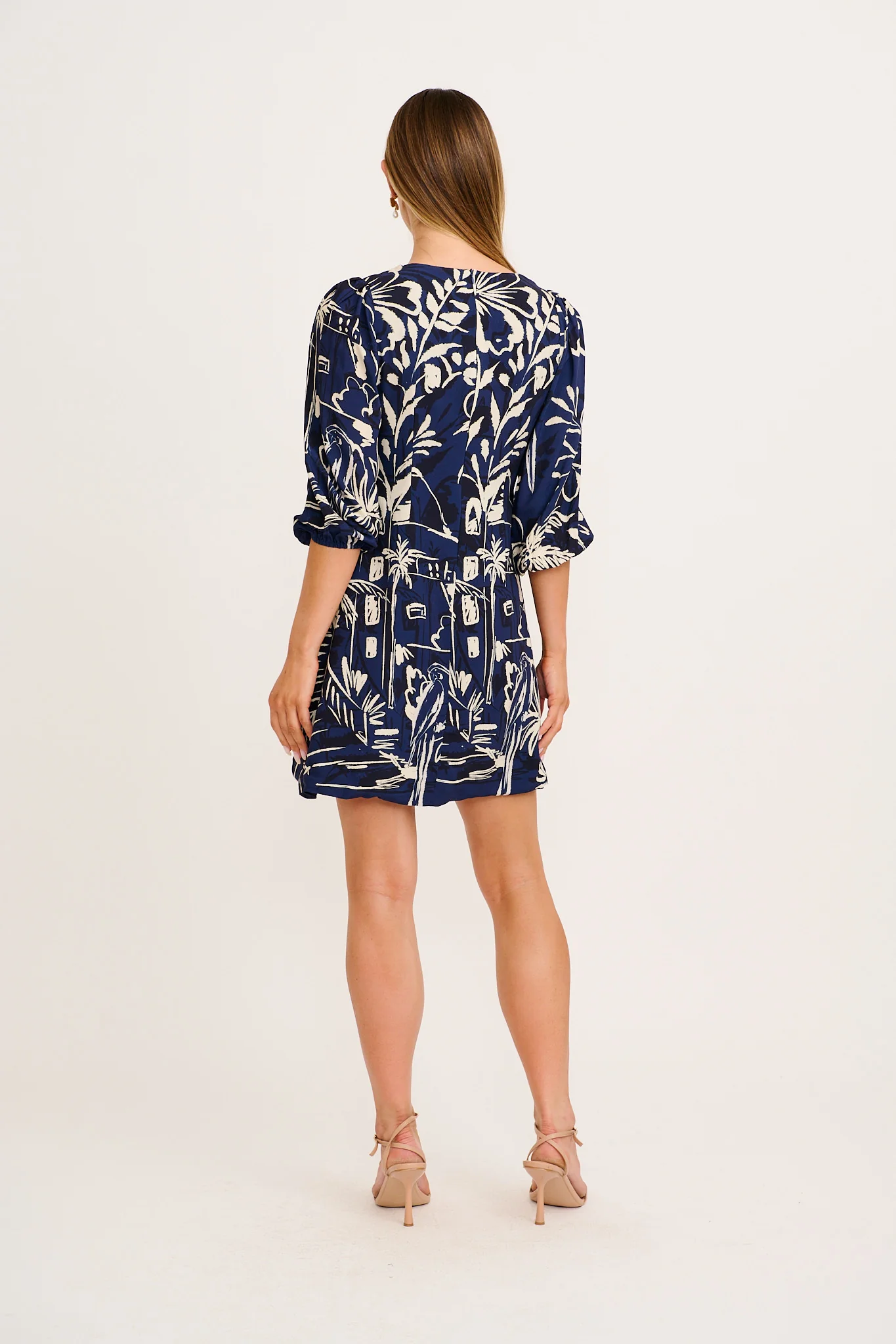 Ravello Dress in Navy with Cream Print - Image 4