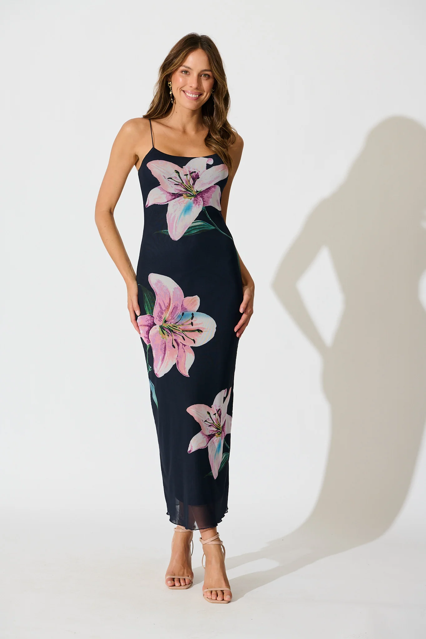 Ravenna Midi Dress in Navy with Lilac Floral