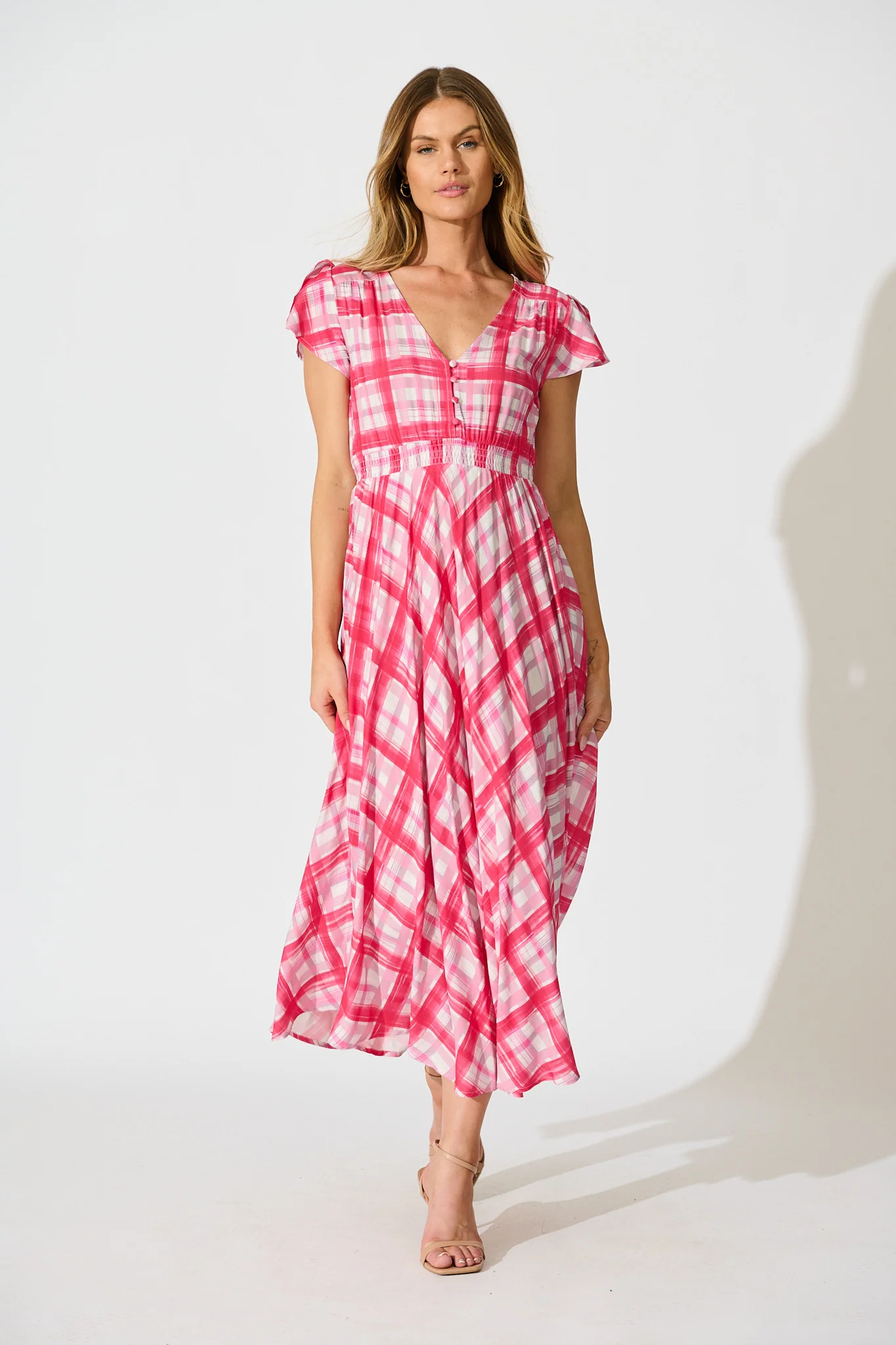 Razia Midi Dress in Pink Check