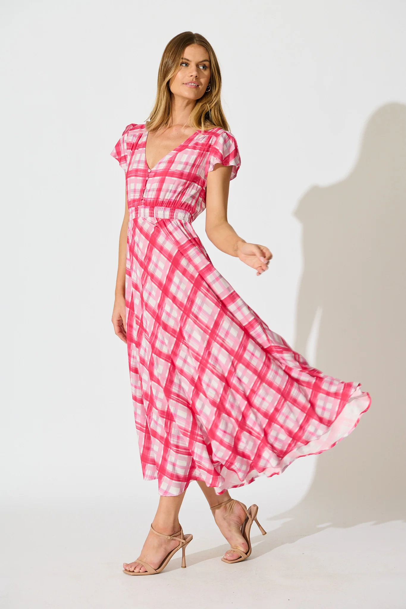 Razia Midi Dress in Pink Check - Image 3