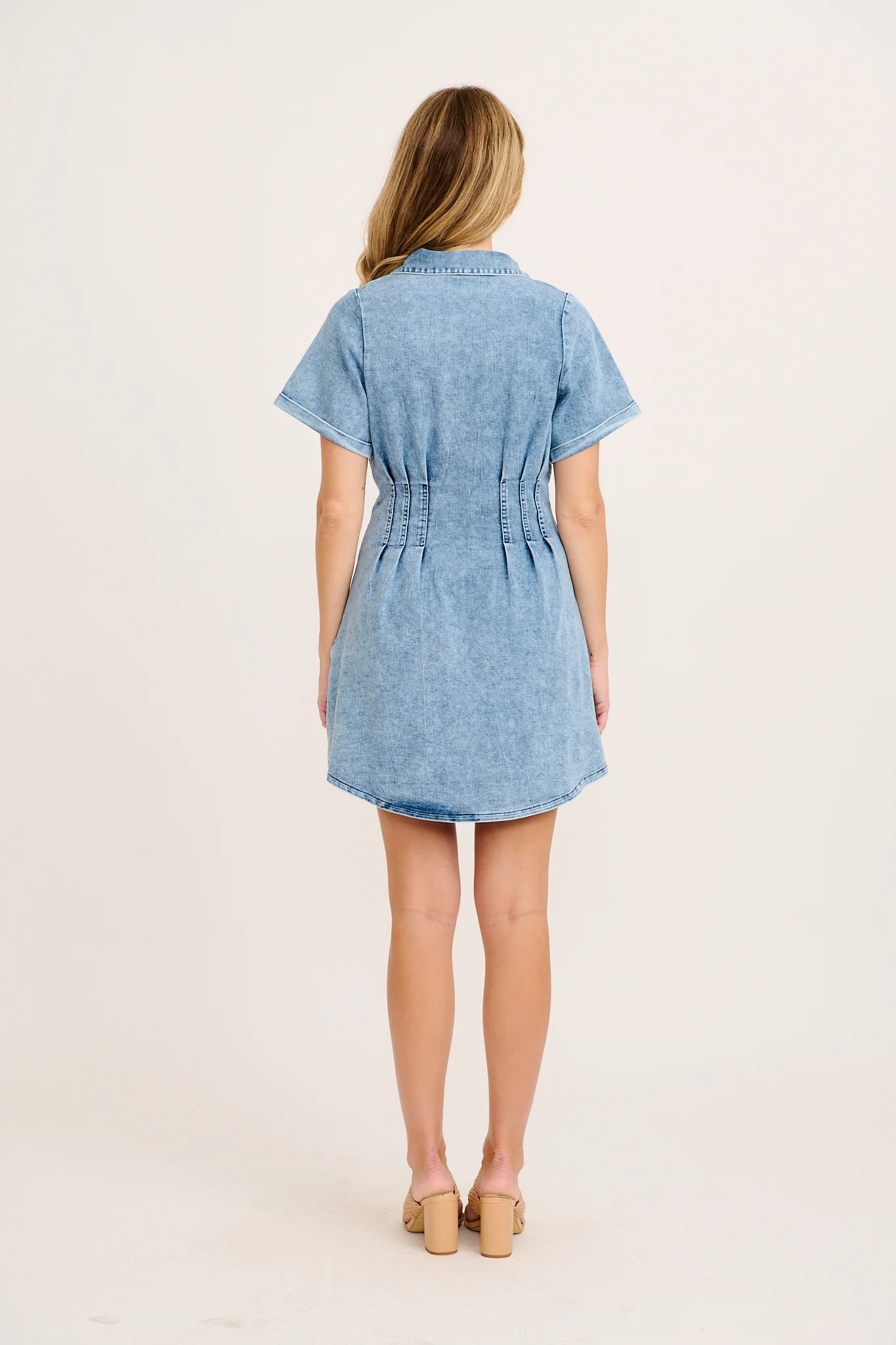 Reckless Shirt Dress in Light Blue Wash Denim - Image 4