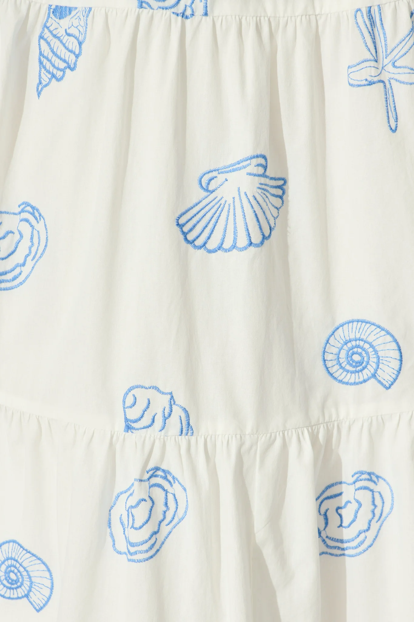 Reef Midi Dress in White with Blue Seashell Embroidery Cotton - Image 6