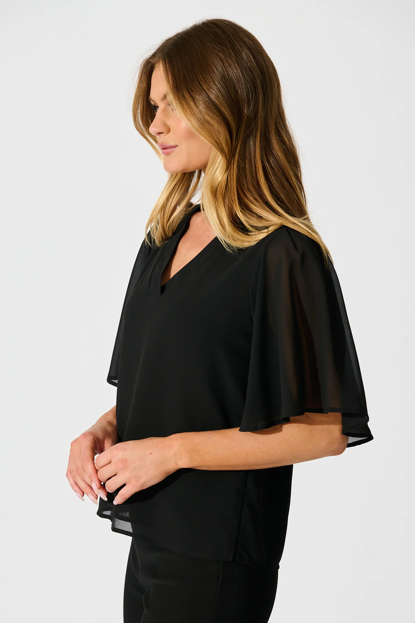 Refined Rhythm Top in Black Chiffon - Image 2