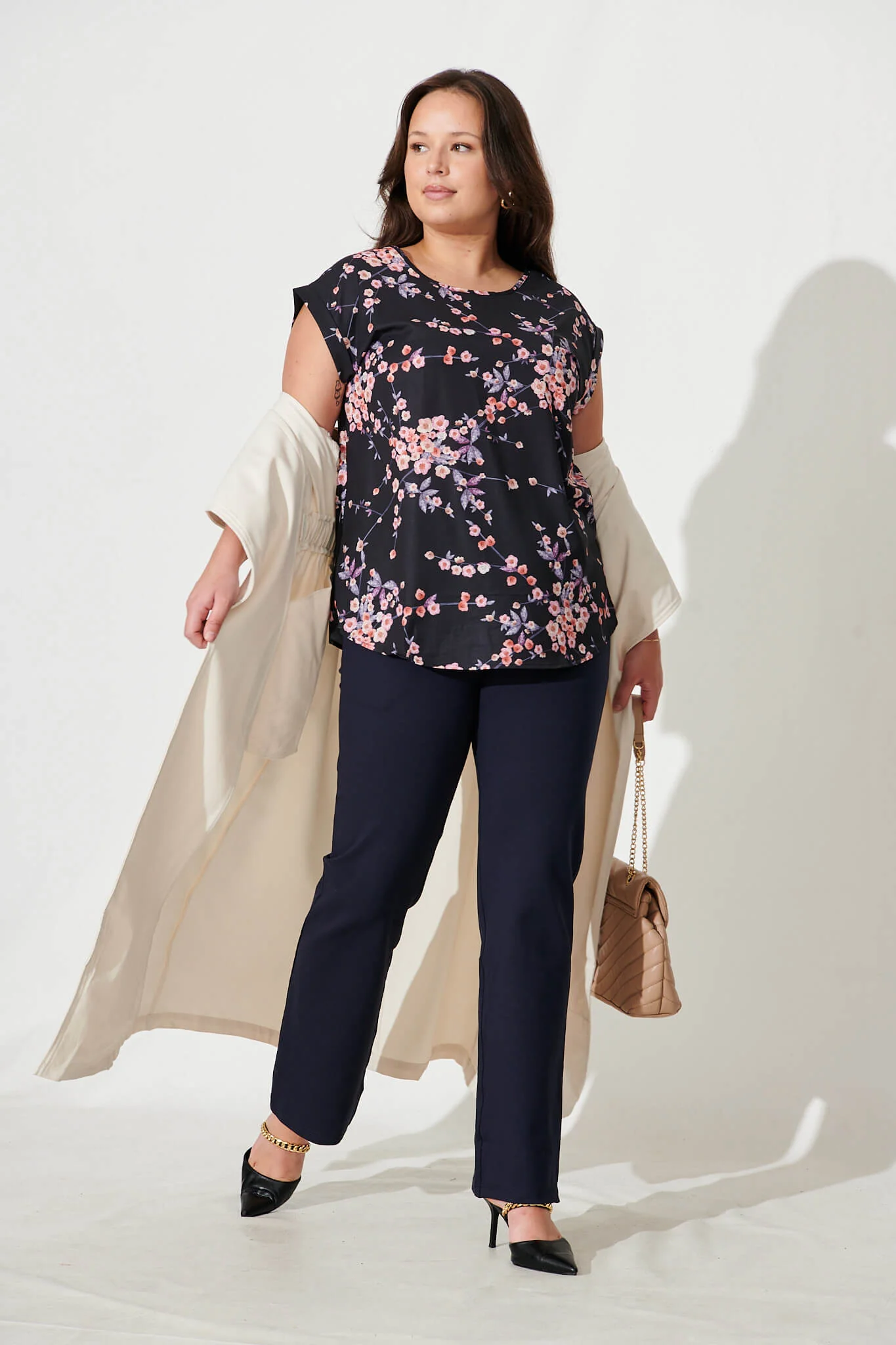 Rejina Top In Black With Cherry Blossom - Image 5
