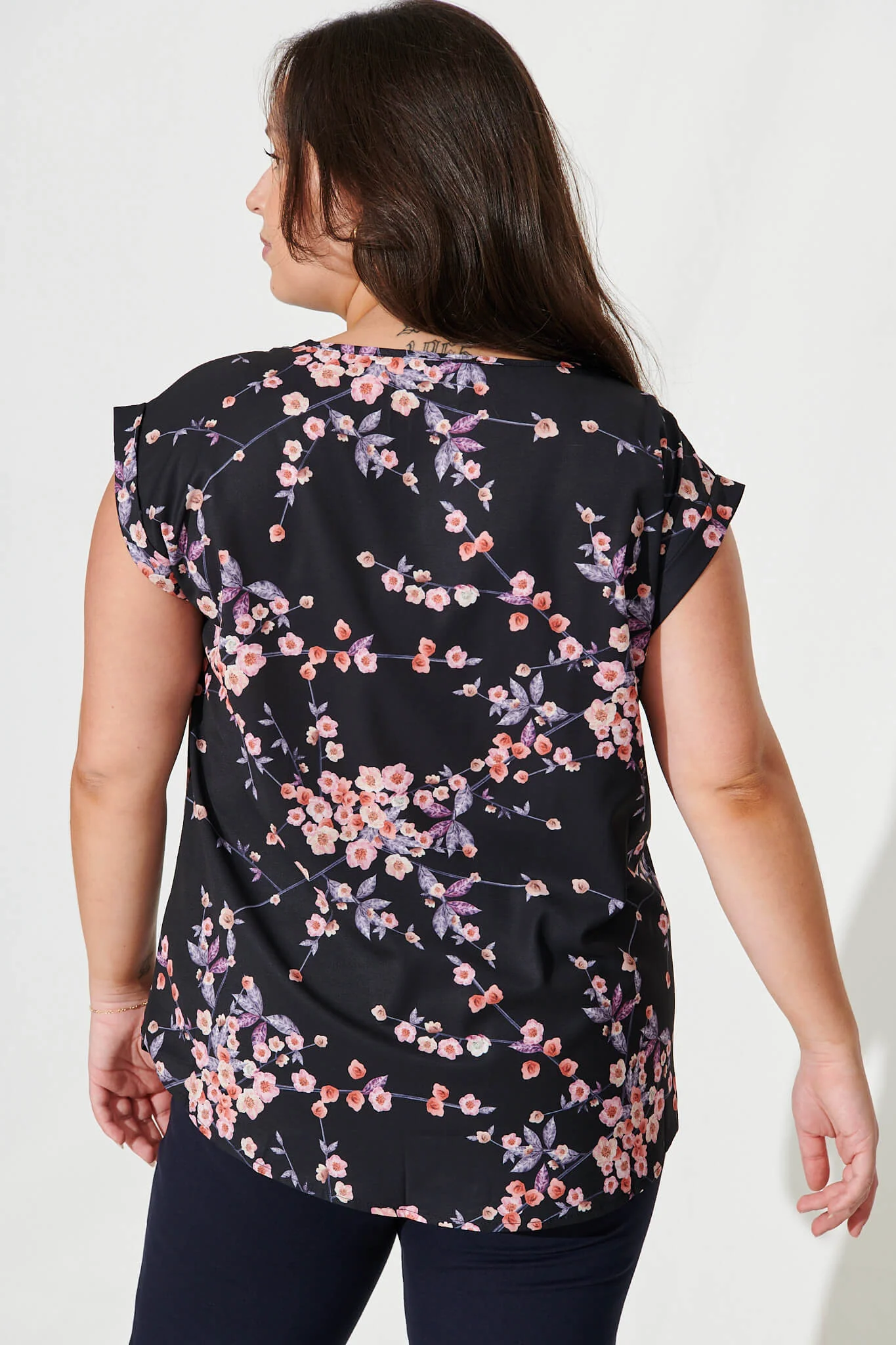 Rejina Top In Black With Cherry Blossom - Image 9