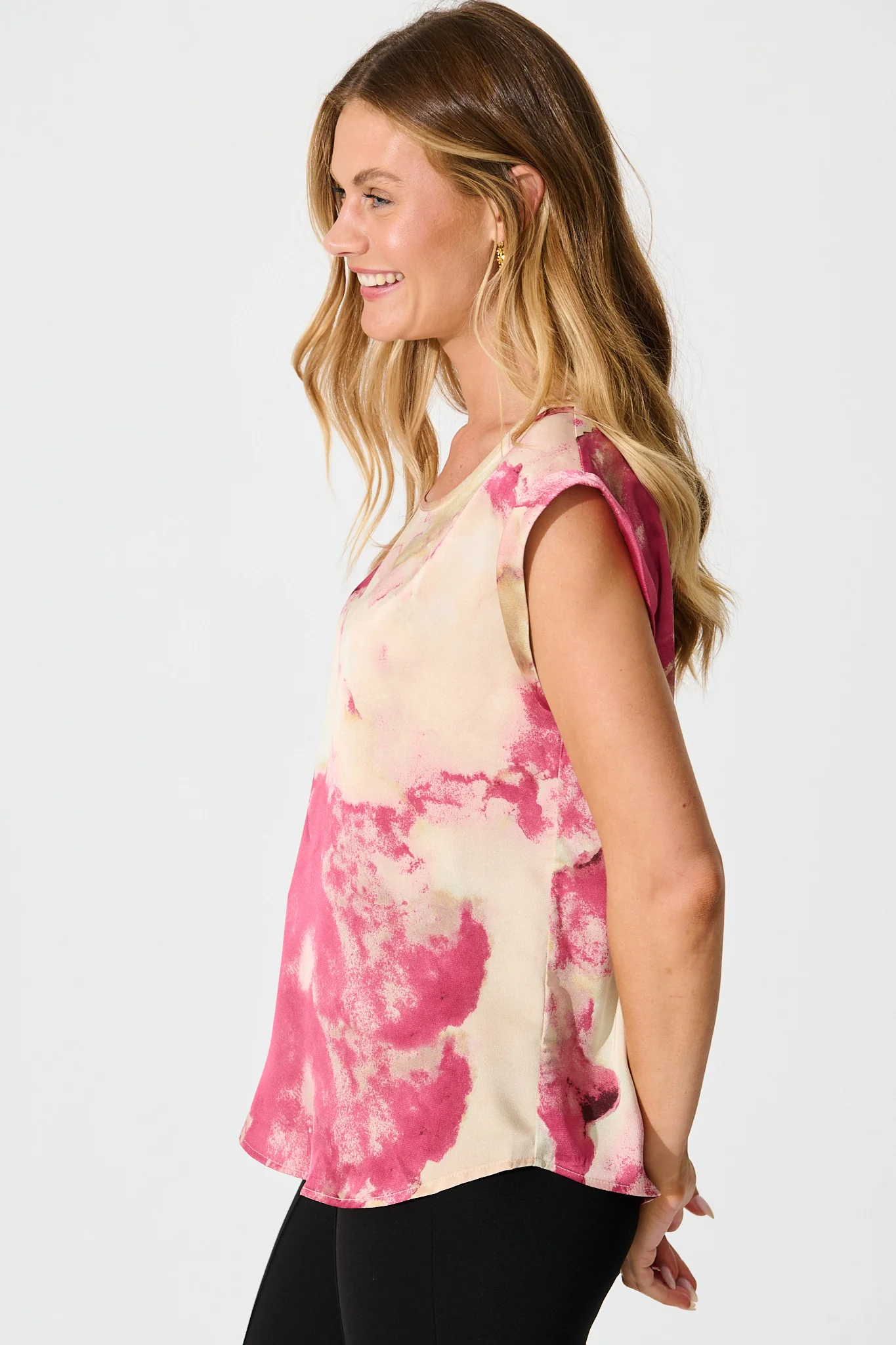 Rejina Top in Magenta Watercolour Satin - Image 2