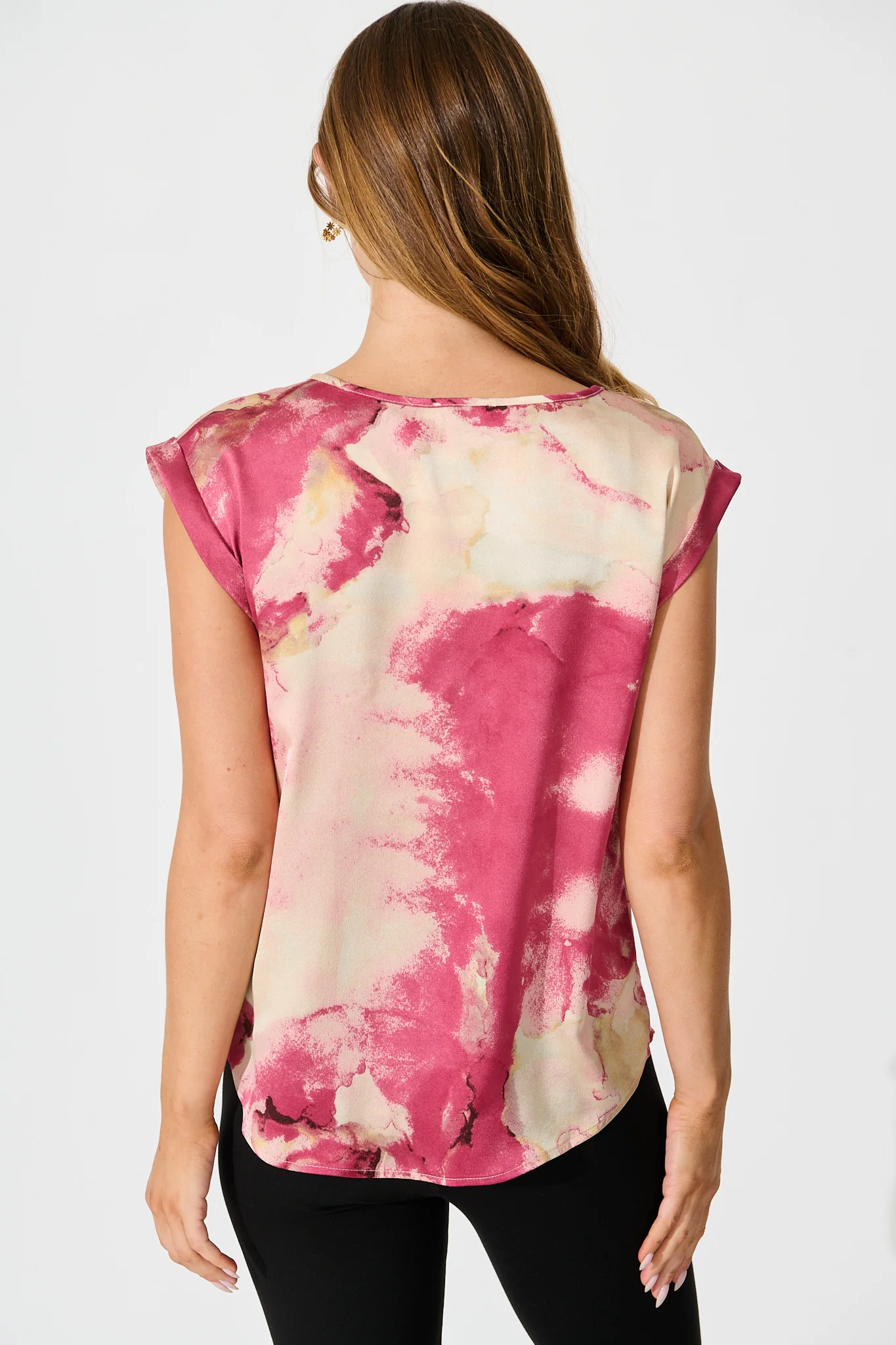 Rejina Top in Magenta Watercolour Satin - Image 3