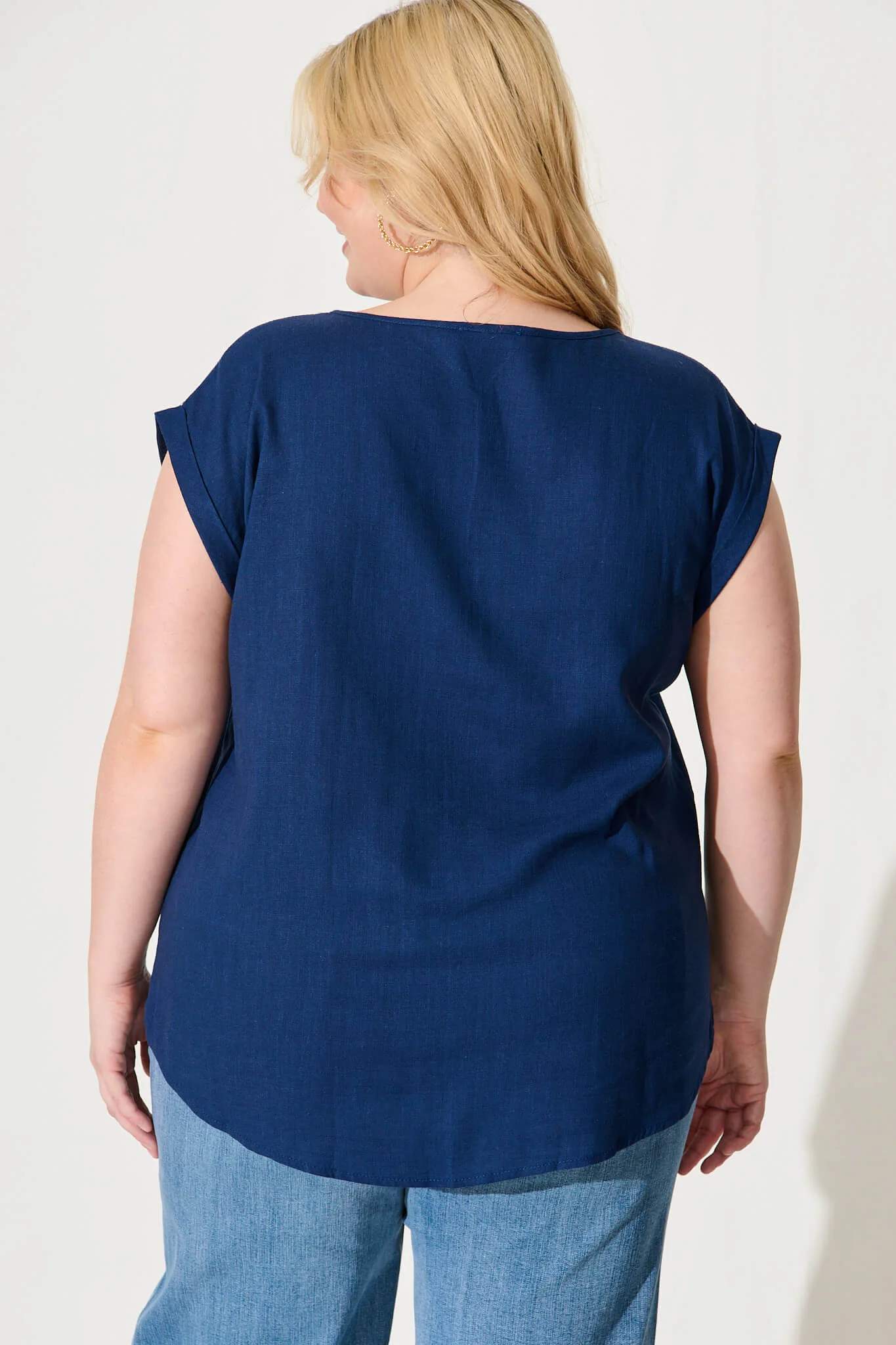 Rejina Top In Navy Linen Blend - Image 8