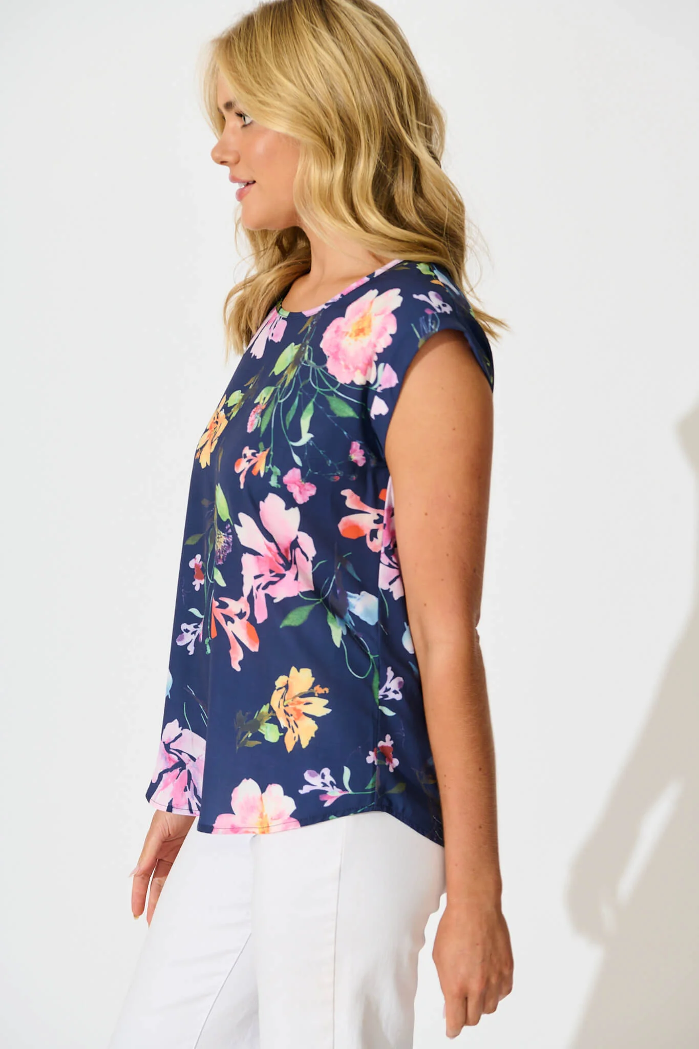 Rejina Top In Navy With Multi Floral Print - Image 2