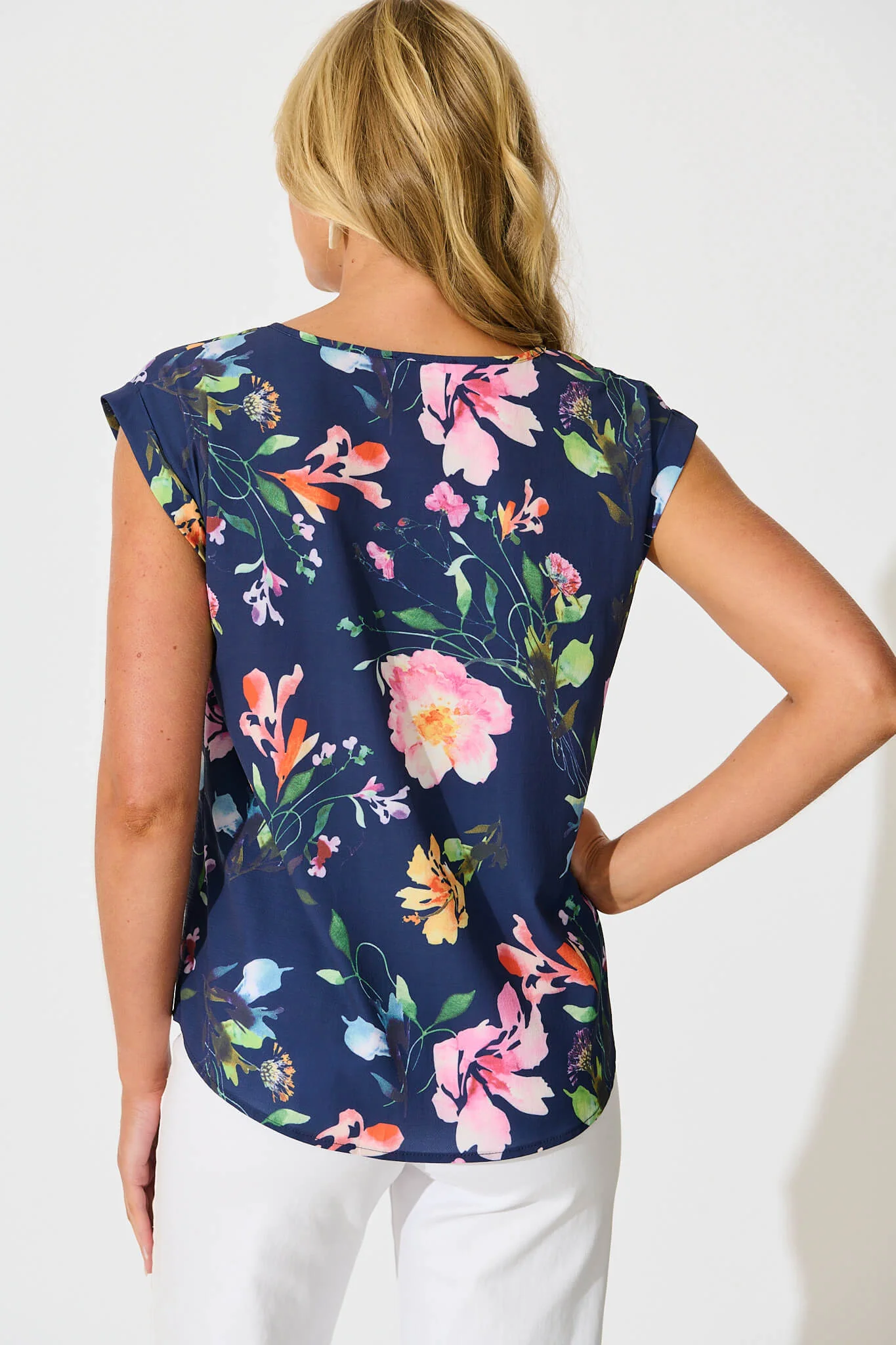 Rejina Top In Navy With Multi Floral Print - Image 3