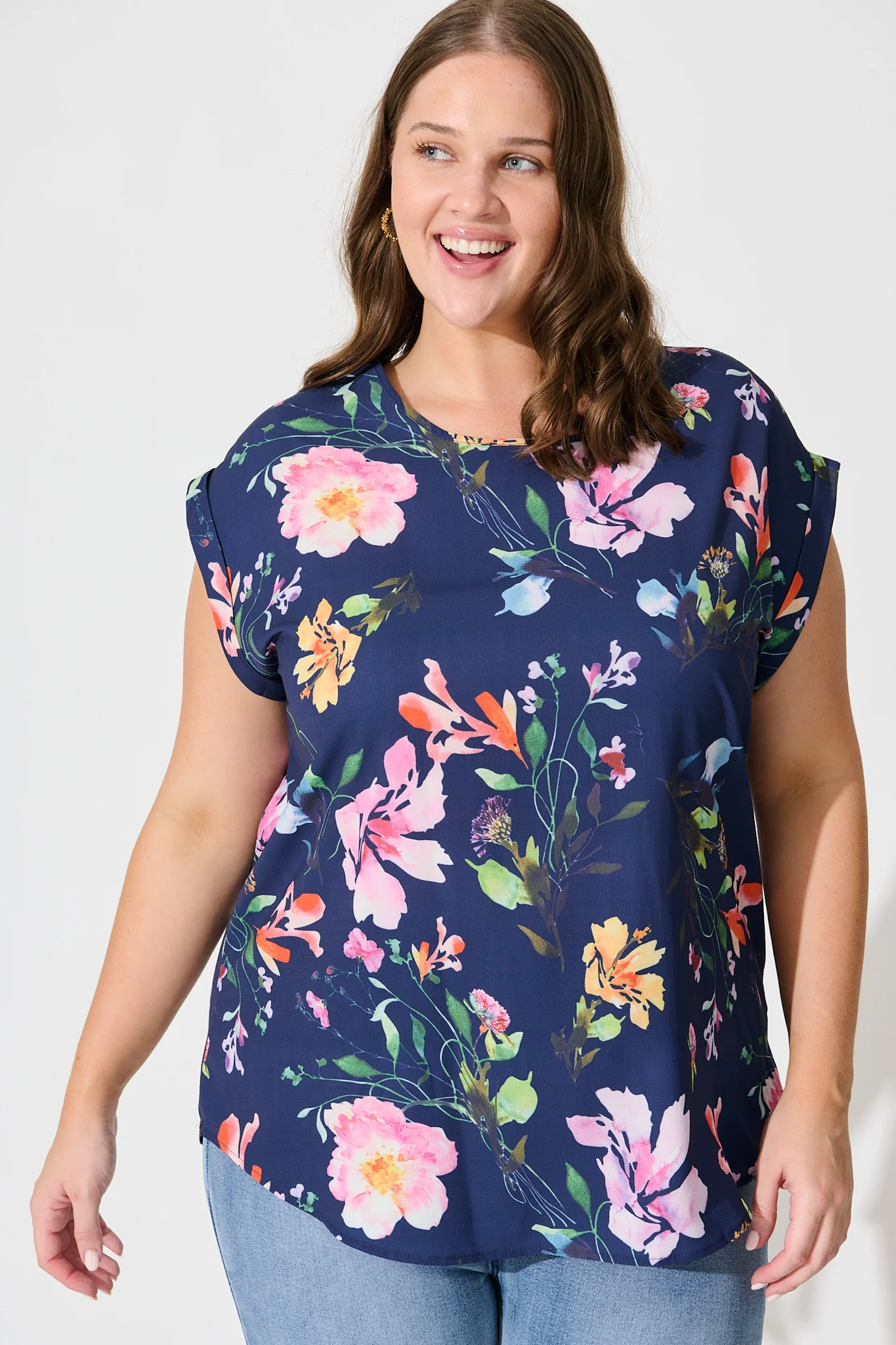 Rejina Top In Navy With Multi Floral Print - Image 7