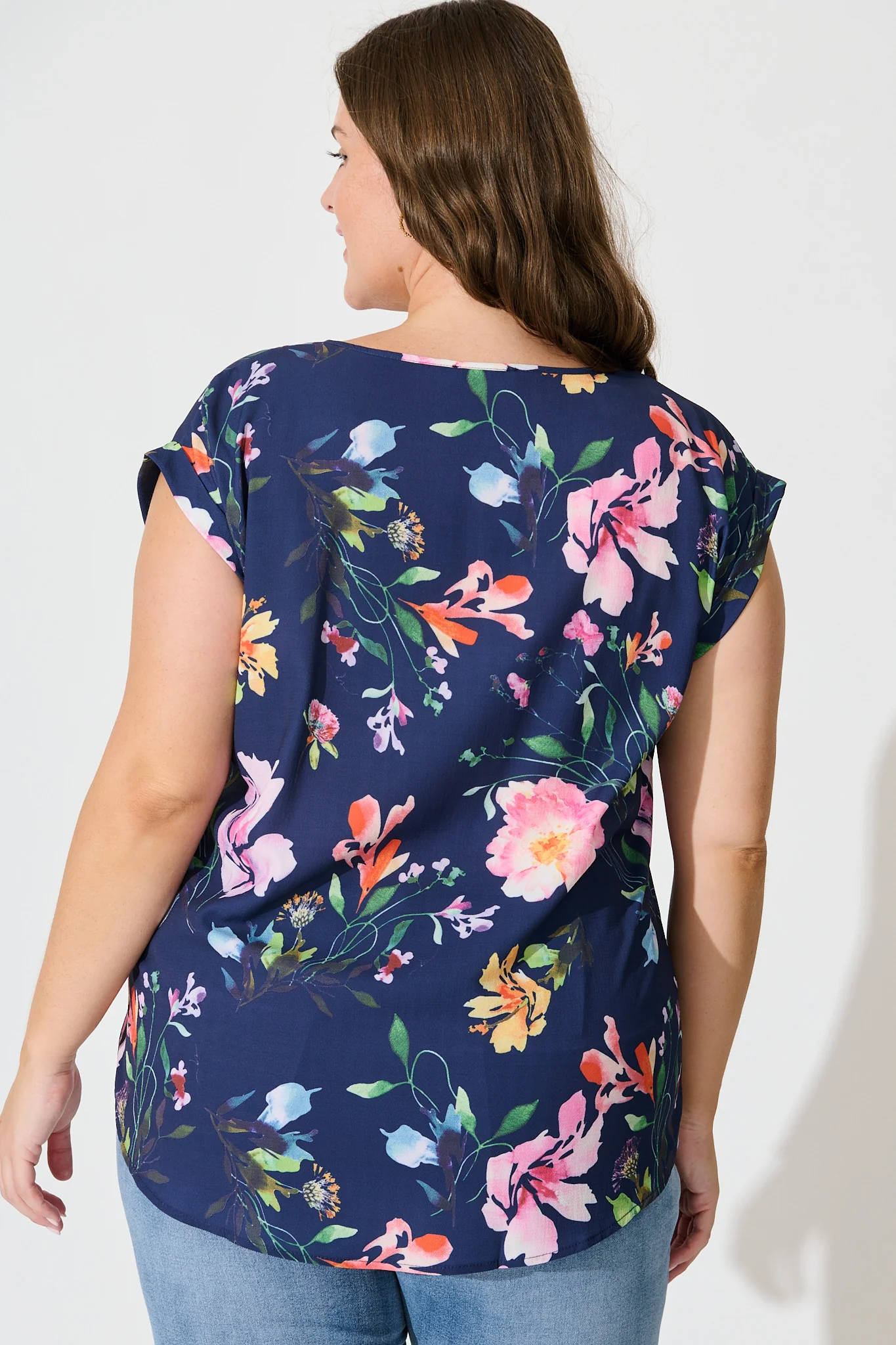 Rejina Top In Navy With Multi Floral Print - Image 8