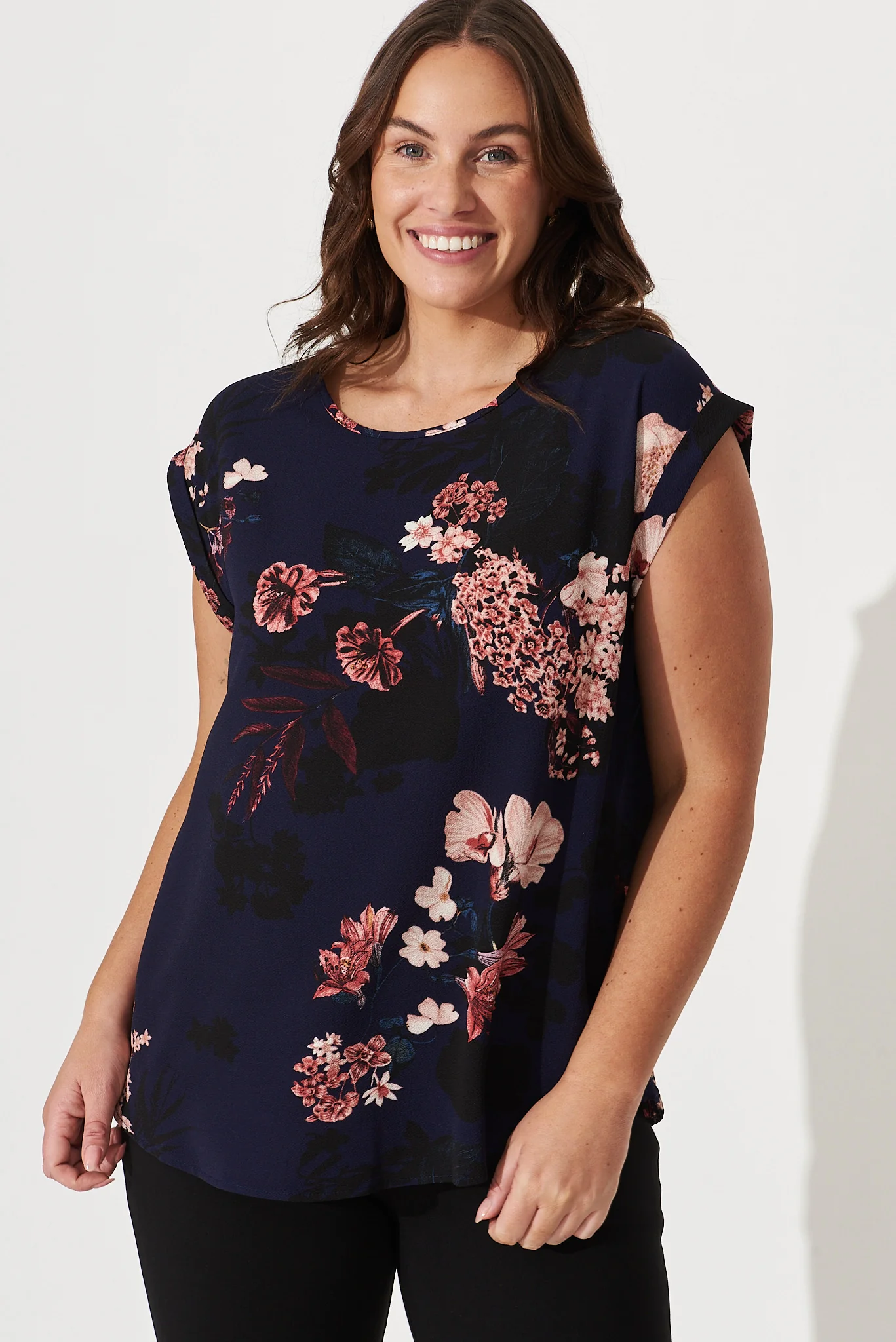 Rejina Top In Navy With Pink And Blush Floral - Image 7