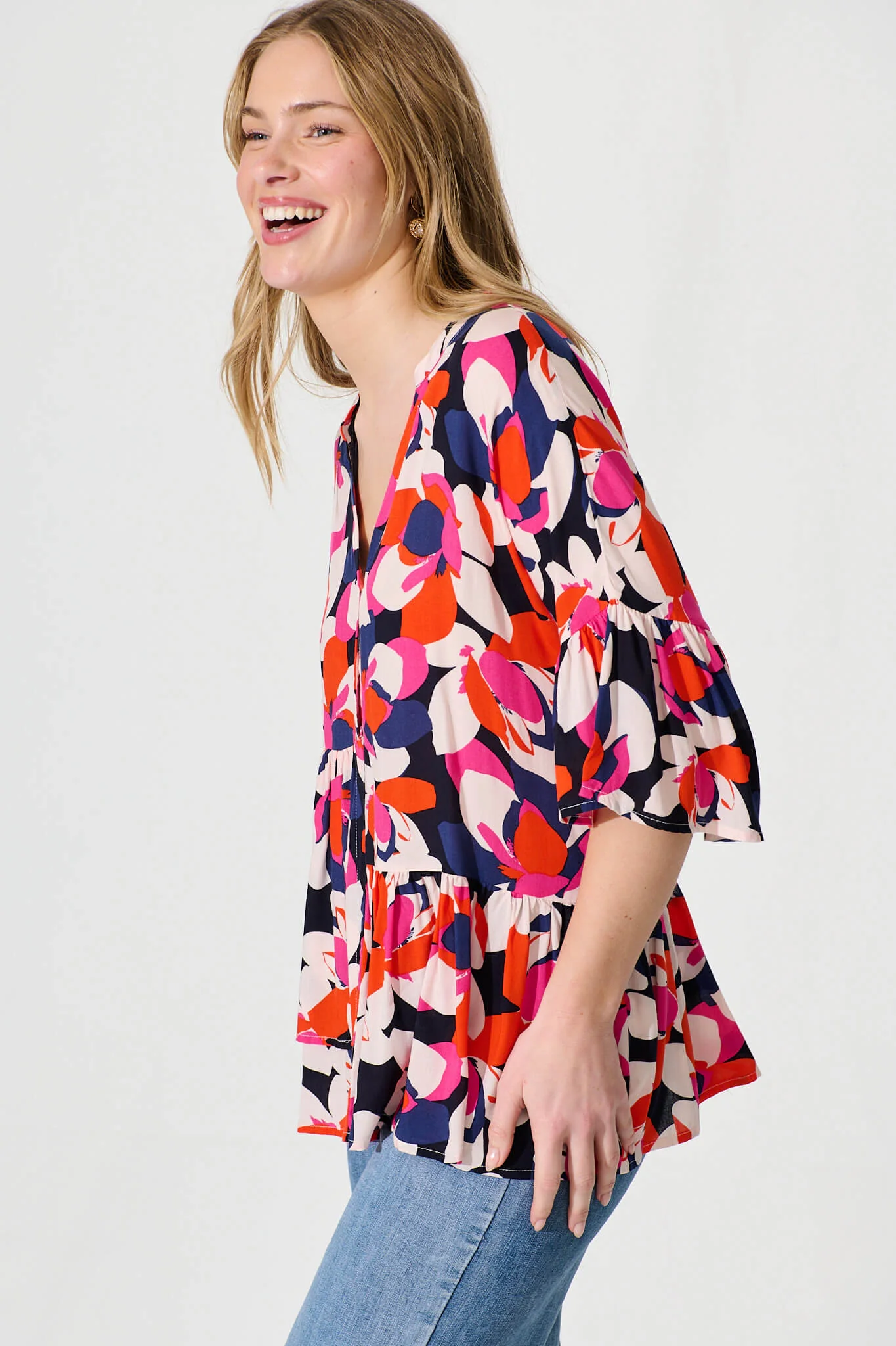 Relia Top In Navy With Multi Print - Image 2