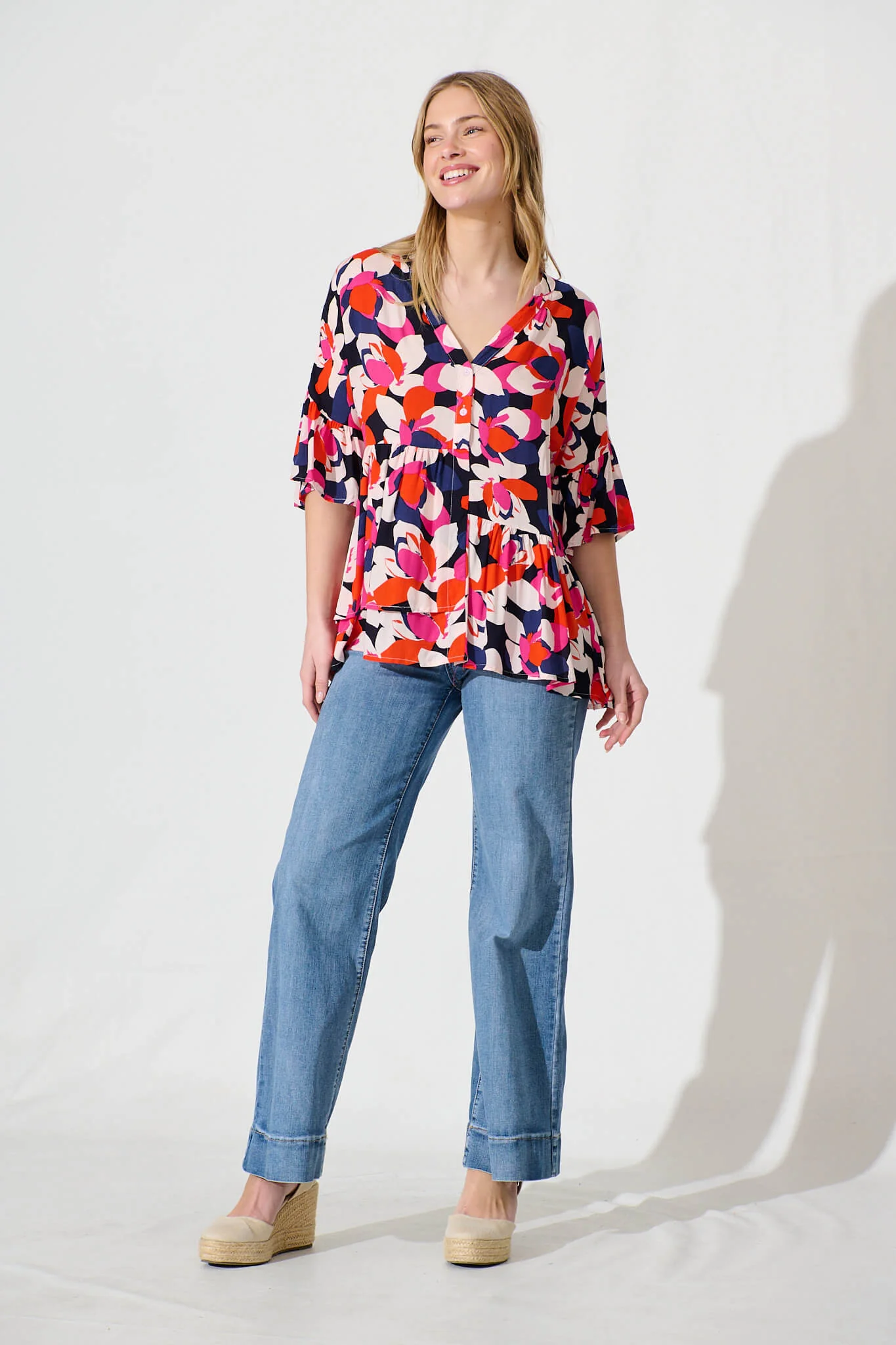Relia Top In Navy With Multi Print - Image 4