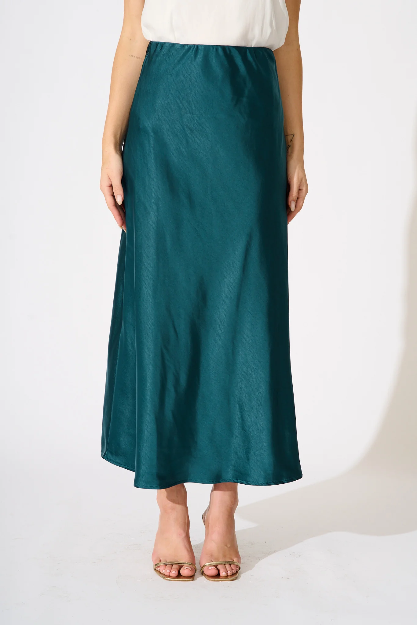 Reminisce Maxi Skirt in Emerald Satin - Image 2