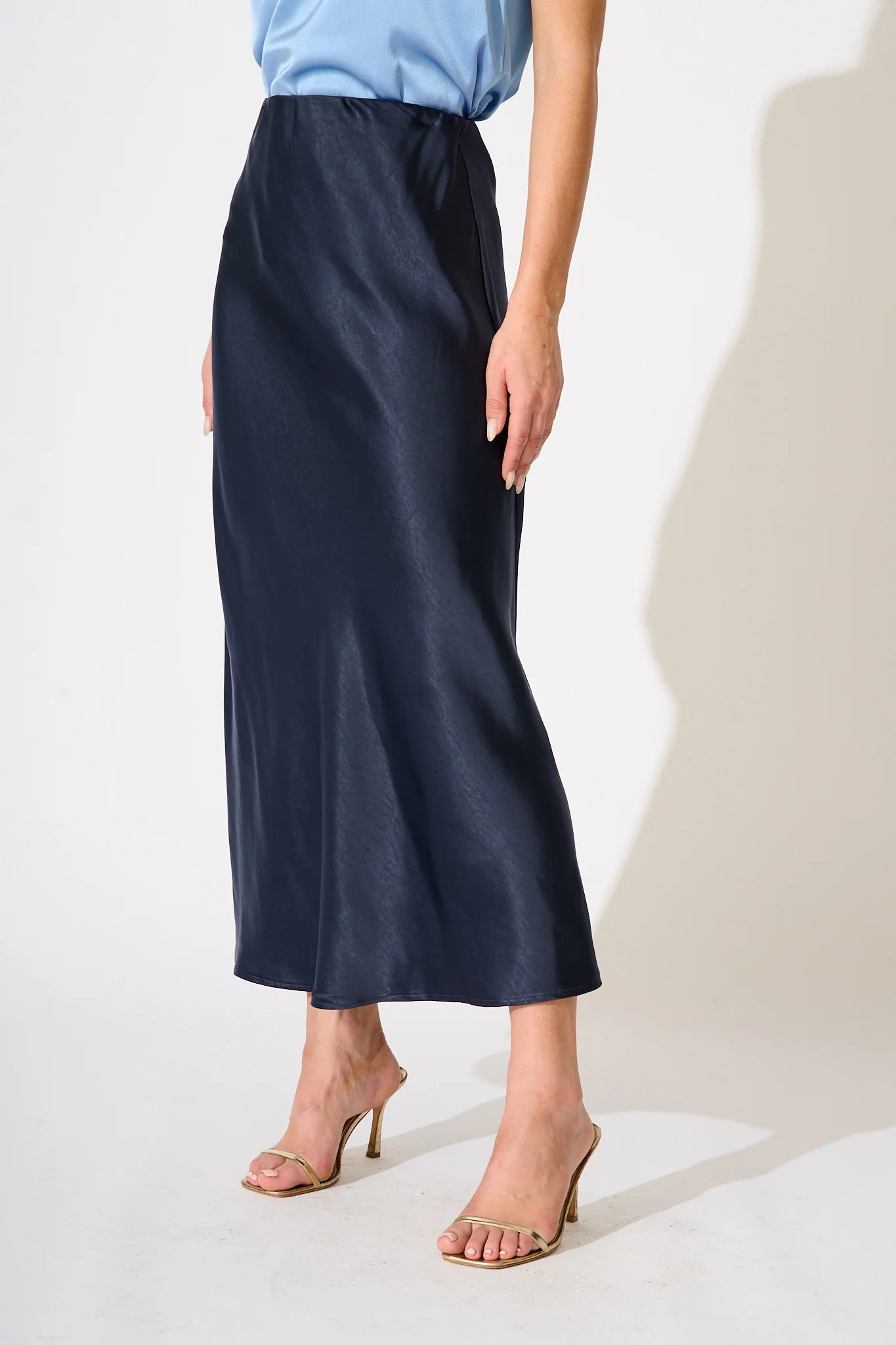 Reminisce Maxi Skirt in Navy Satin - Image 3