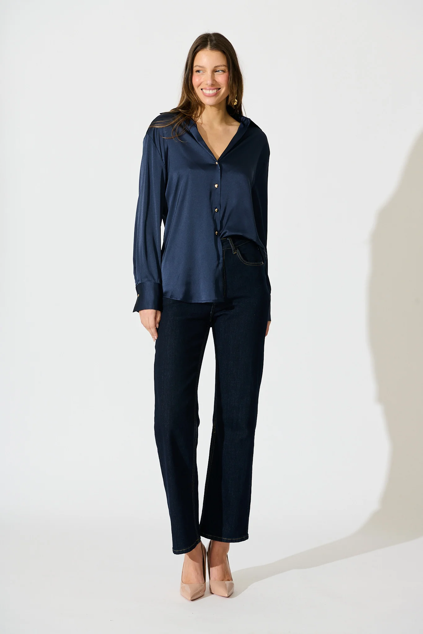 Retroshine Shirt in Navy Satin - Image 4