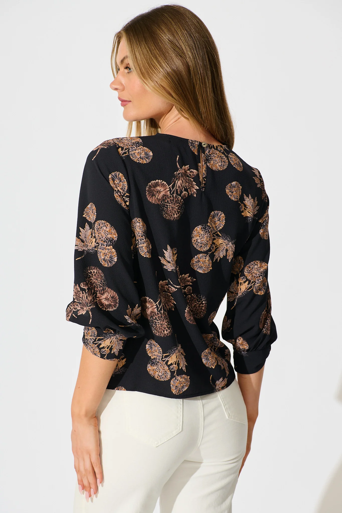 Rhiah Top in Charcoal with Apricot Floral - Image 3