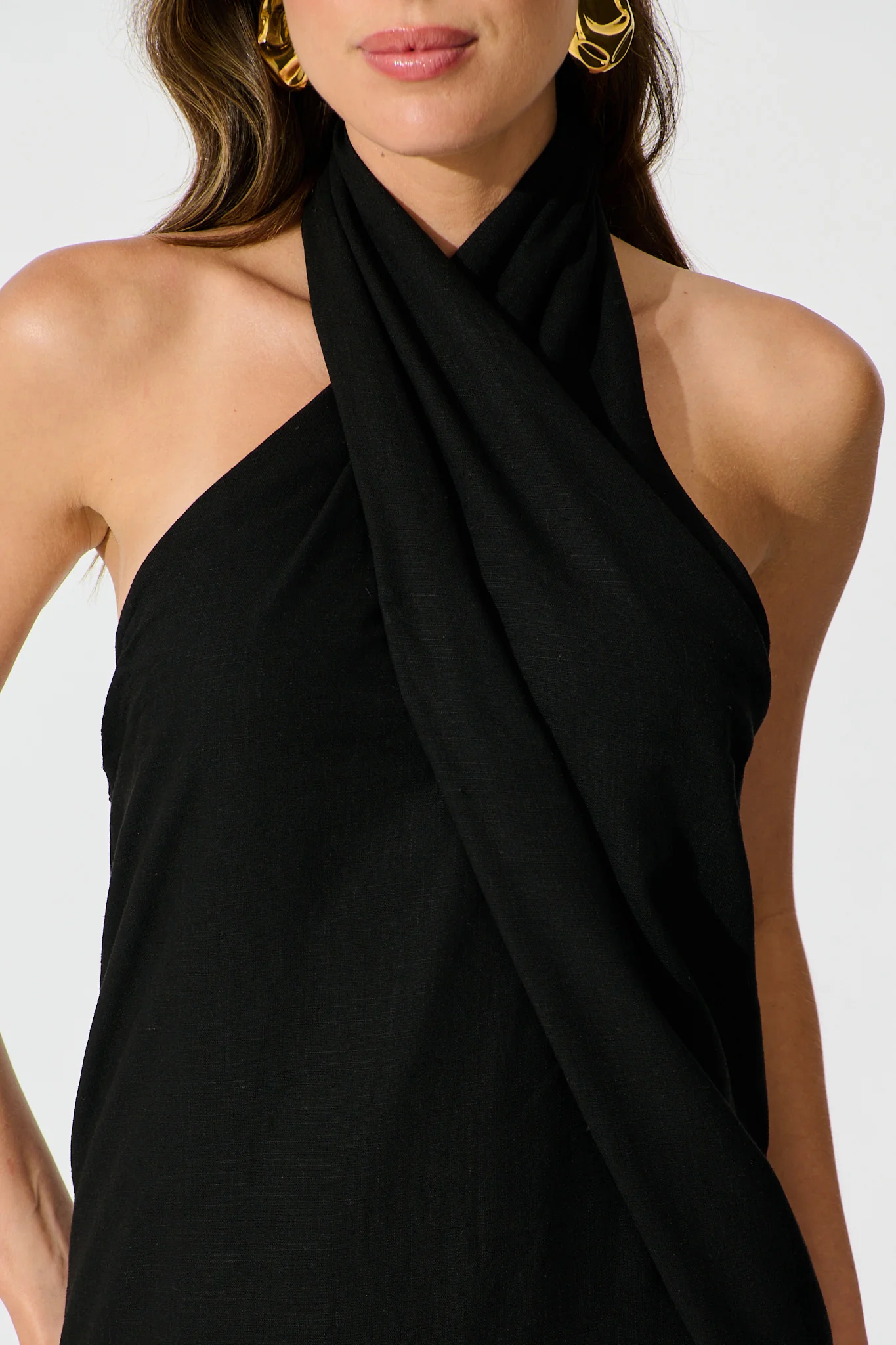 Rhiara Maxi Dress in Black Linen Blend - Image 6