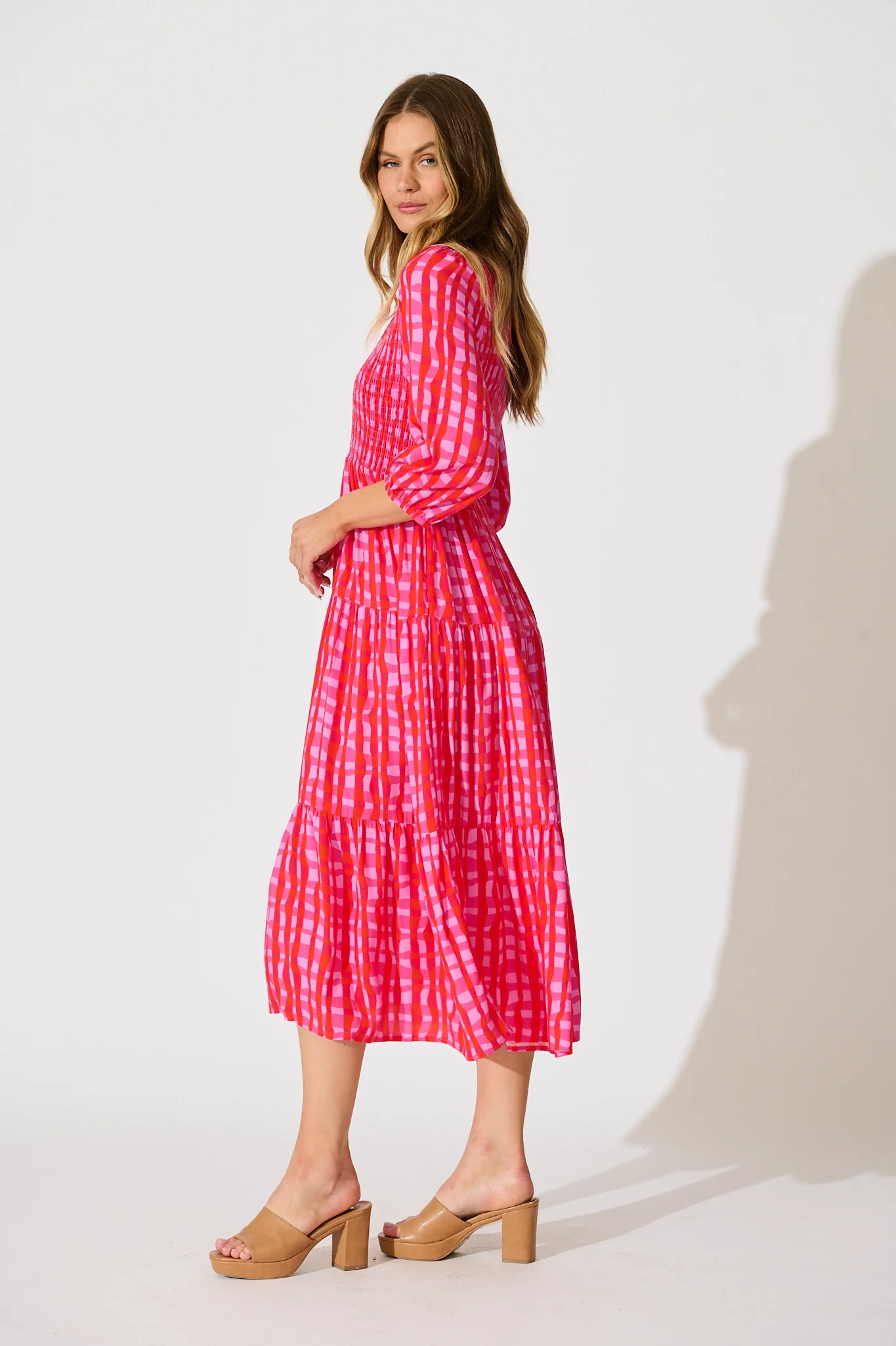 Riala Midi Dress in Multi Pink Gingham - Image 3
