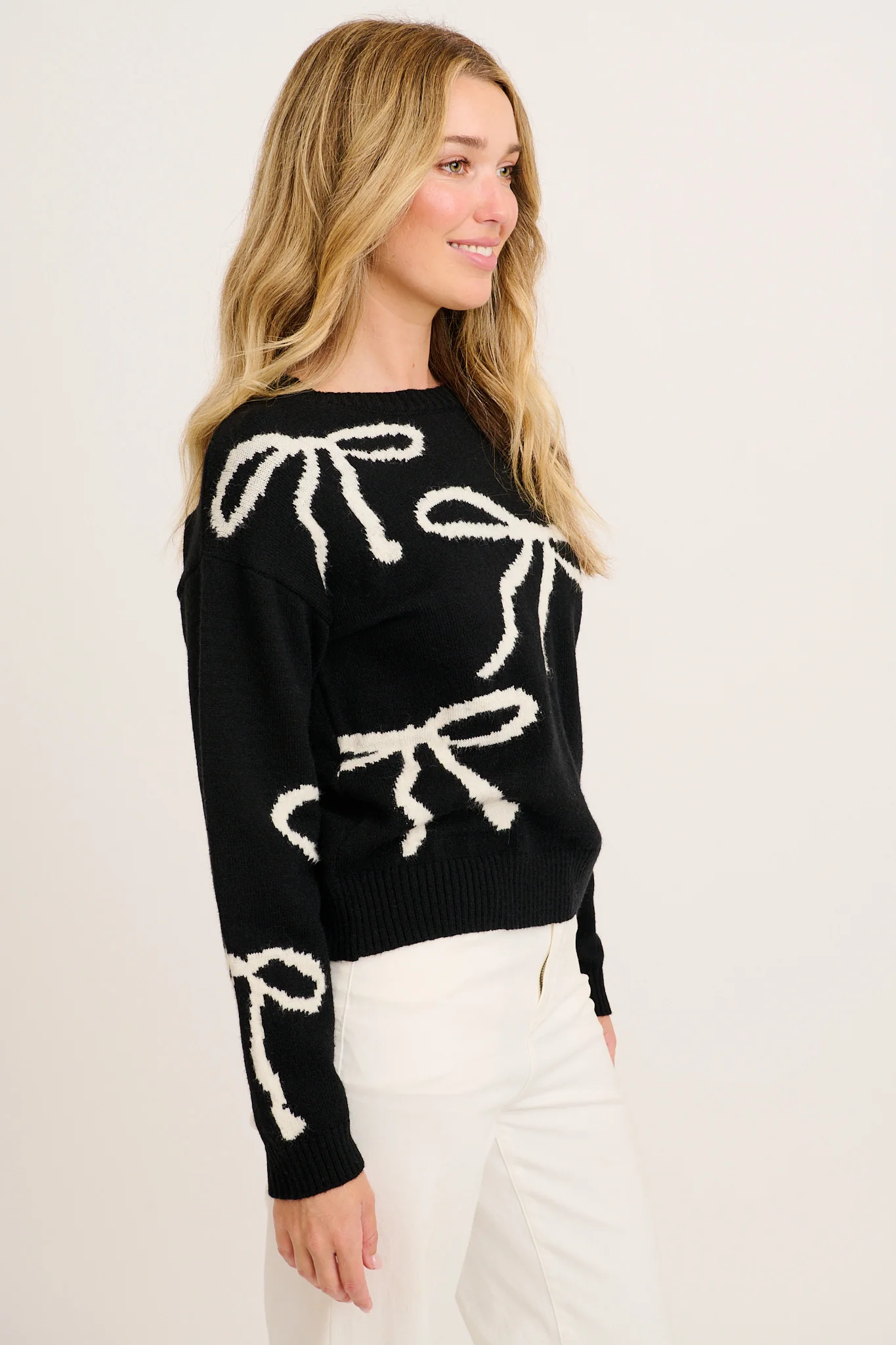 Ribbon Romance Knit in Black with White Bows - Image 2